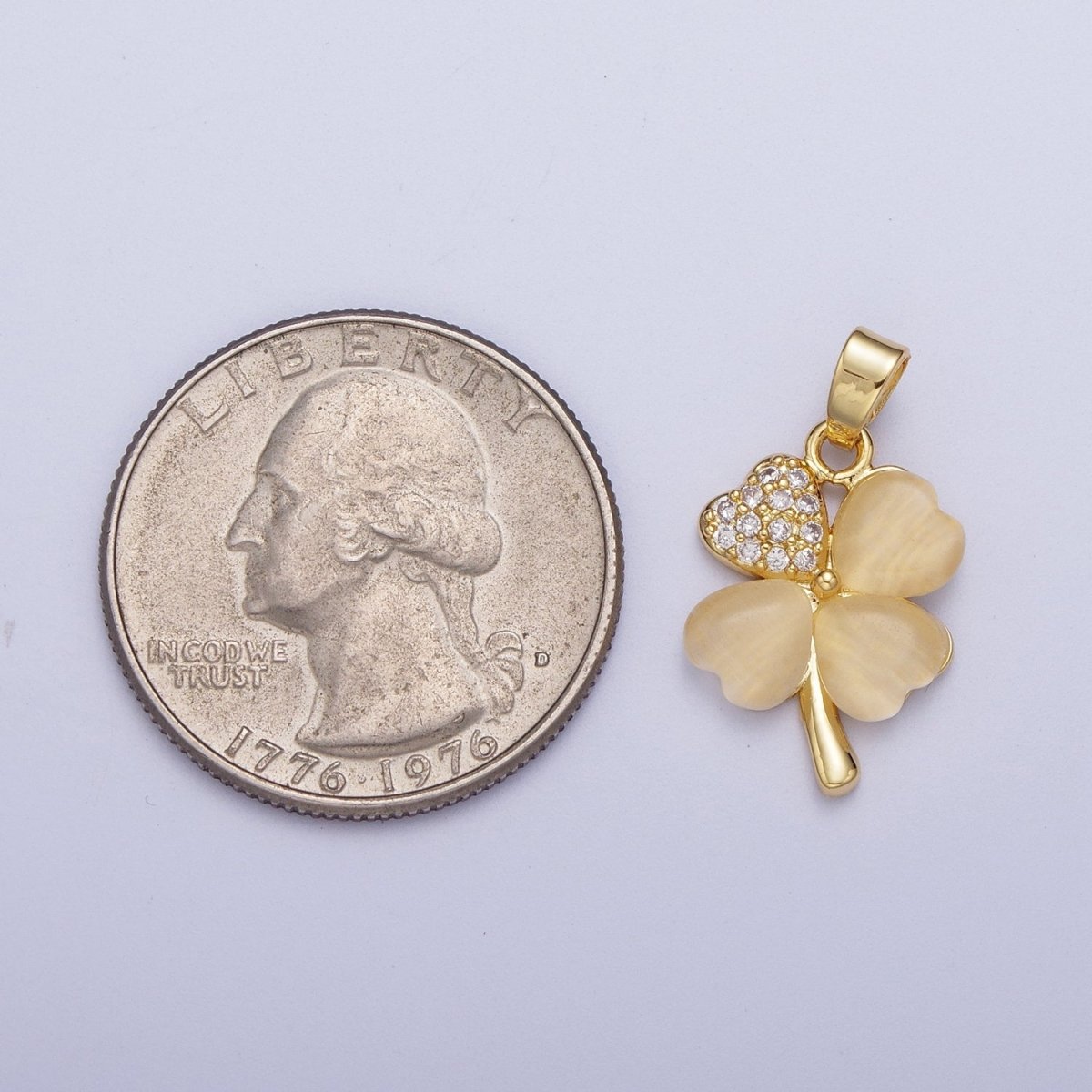 Gold Micro Paved Cubic Zirconia Lucky Clover Plant For DIY Jewelry Making | X-542