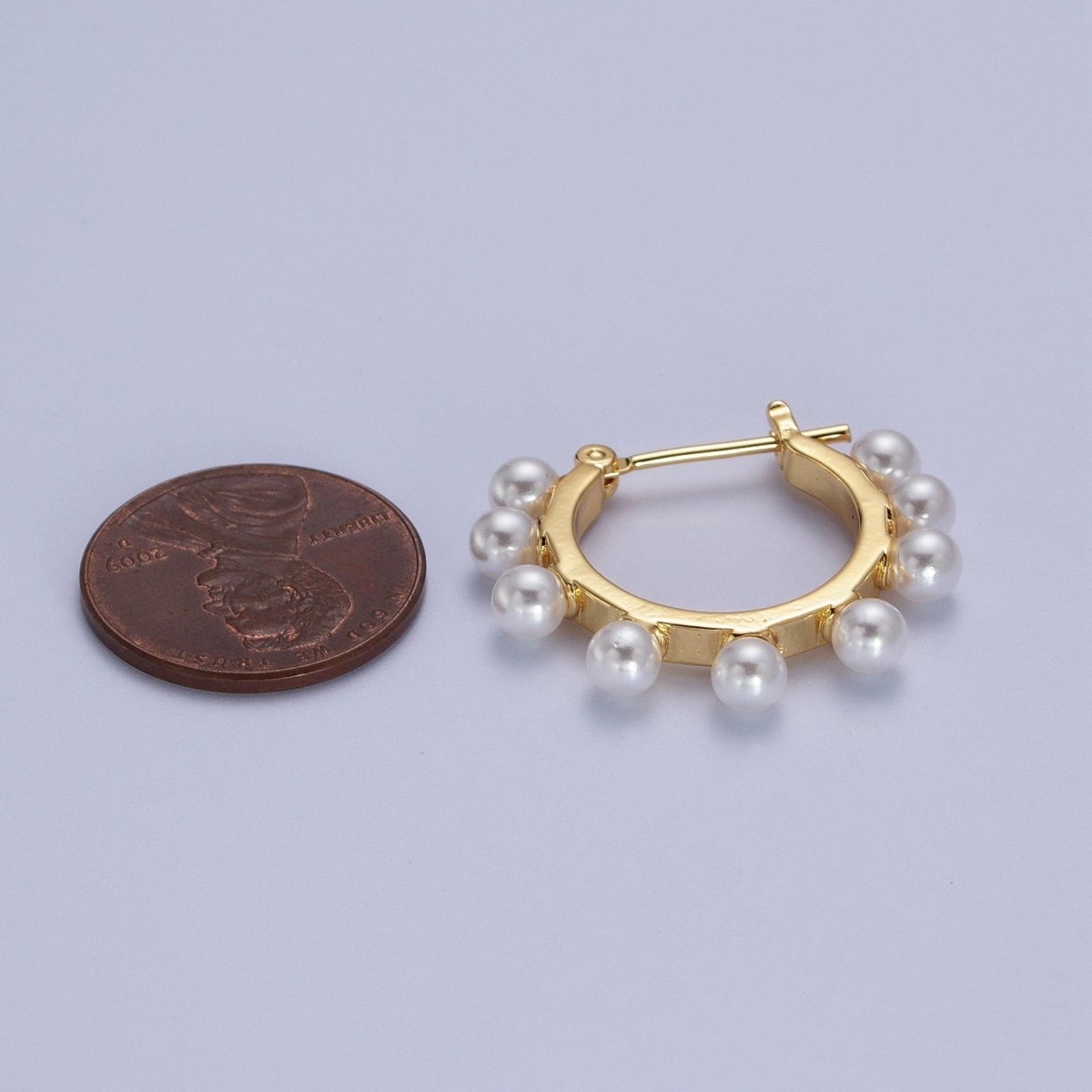 Gold Round Shell Pearl Lined Round 27mm Latch Earrings | AD-268