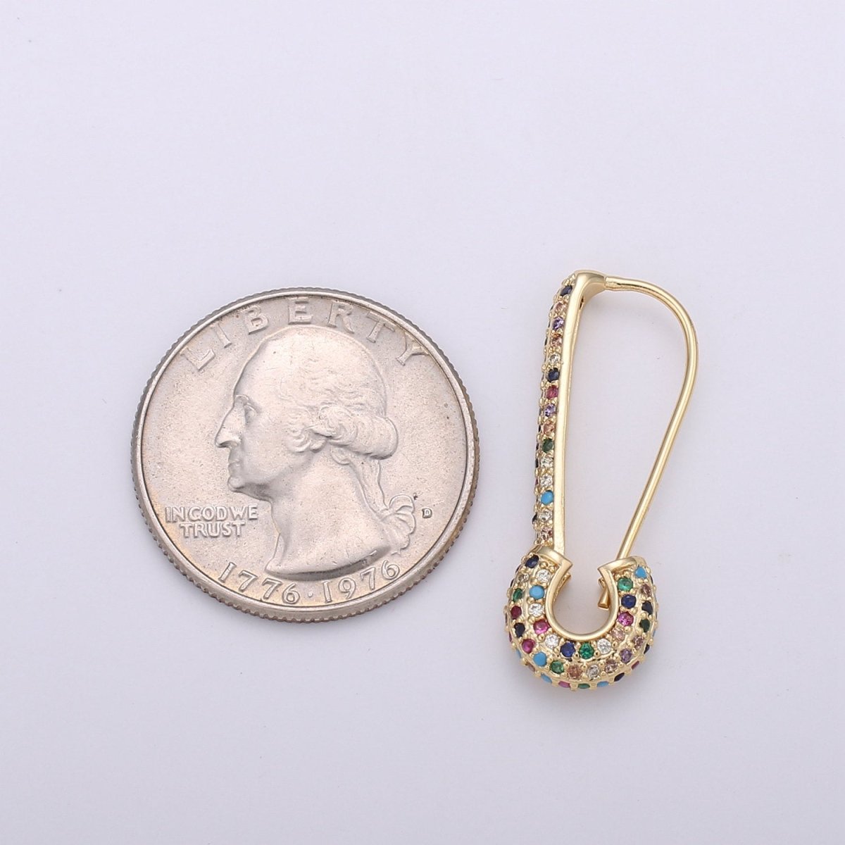 Gold Safety pin earrings- sparkly safety pins/ needle earrings/ Micro pave safety pin drop earrings Rainbow Colorful Safety Pin Earring, K-446