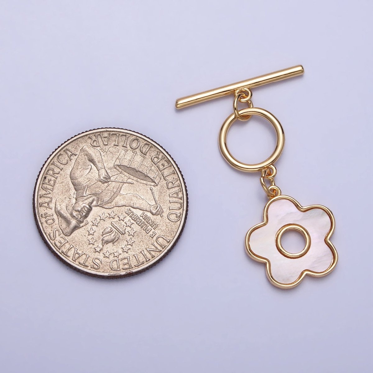 Gold Shell Pearl Flower Dangle Toggle Clasps Jewelry Closure Supply | Z-092