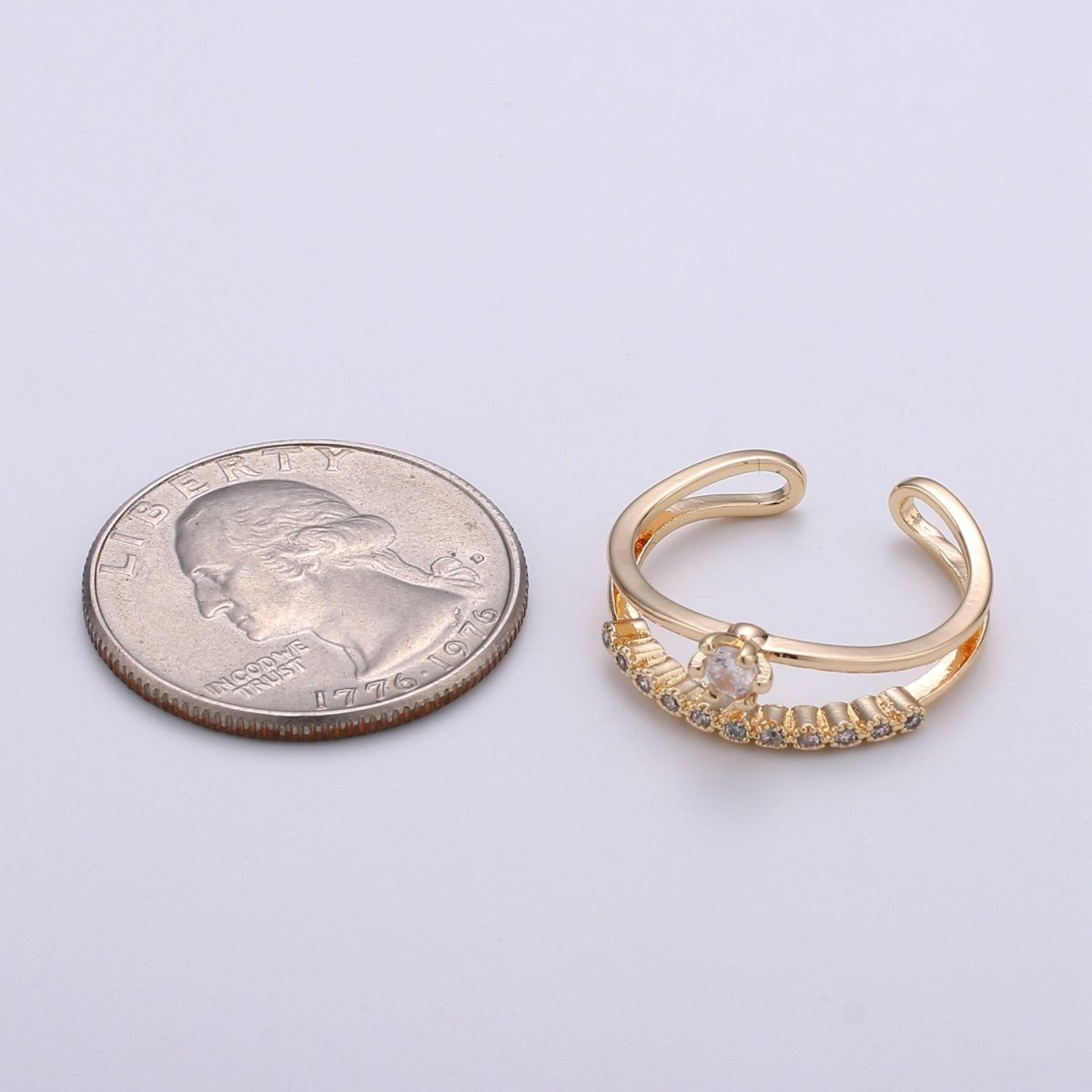 Gold Stack Ring | Minimalist Ring | Dainty Fine Ring or Delicate Wedding Ring | Open Ring | Adjustable Ring | Micro Pave CZ Ring R-062