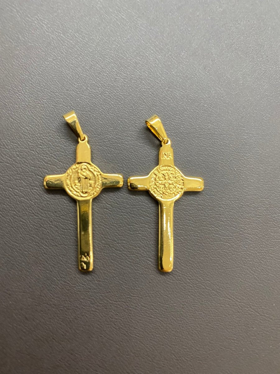 Gold Stainless Steel Cross, Jesus Christ, Saint Benedict Cross Medal, Bails Findings for Earring Necklace Jewelry Making Supplies J-472