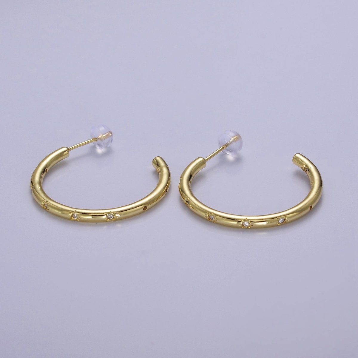 Gold Star Hoop Earring Cz Star Earring Celestial Starburst Everyday Jewelry V-167 V-168 V-169