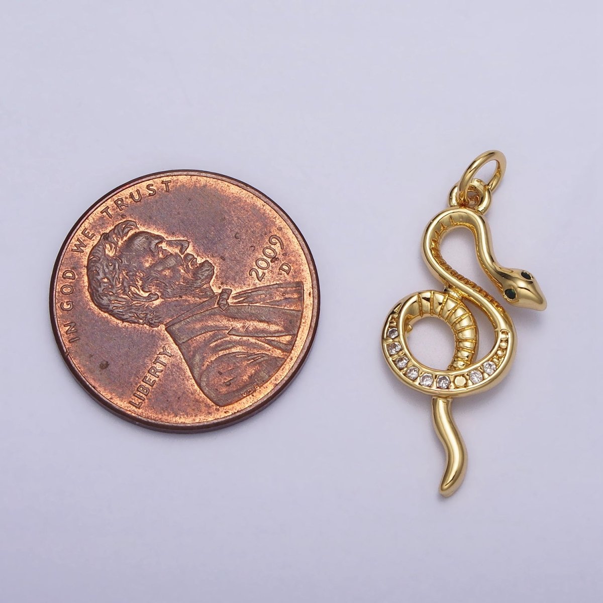 Green-Eyed Slithering Clear Micro Paved CZ Snake Serpent Gold Charm | AC218