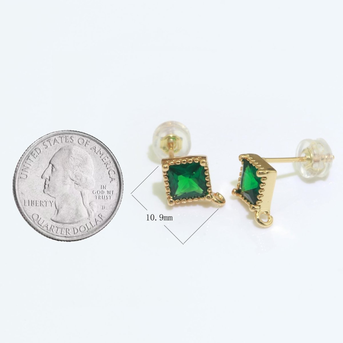 Green Rhombus Cubic Zirconia Gold Stud Open Loop Drop Earrings Supply L-489