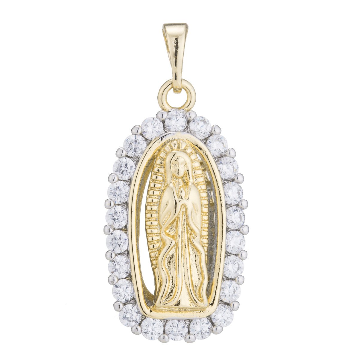 Holy Mary Gold Filled Pendant Mother Mary Vintage Lady Guadalupe Design Pendant Cubic Zircon Pendant Religious Jewelry for Necklace H-184 I-128