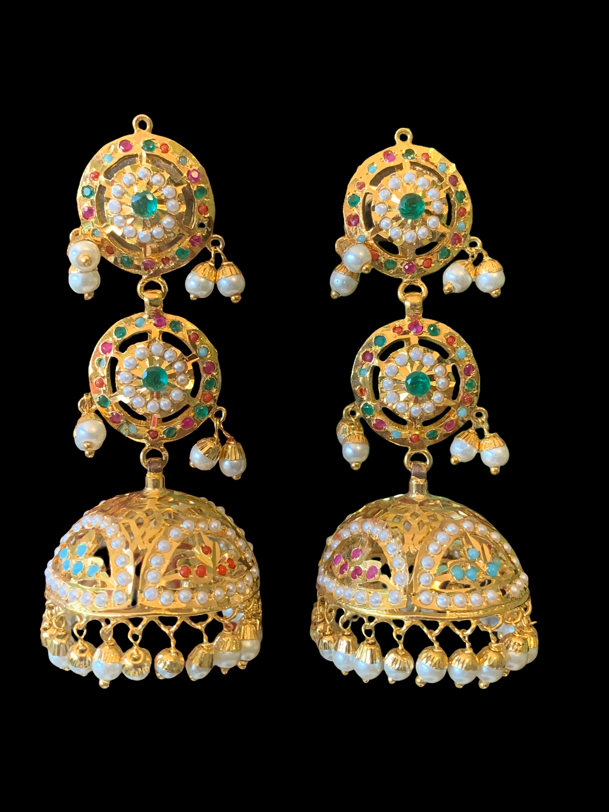 DER358 jadau jhumka - navratan ( READY TO SHIP )