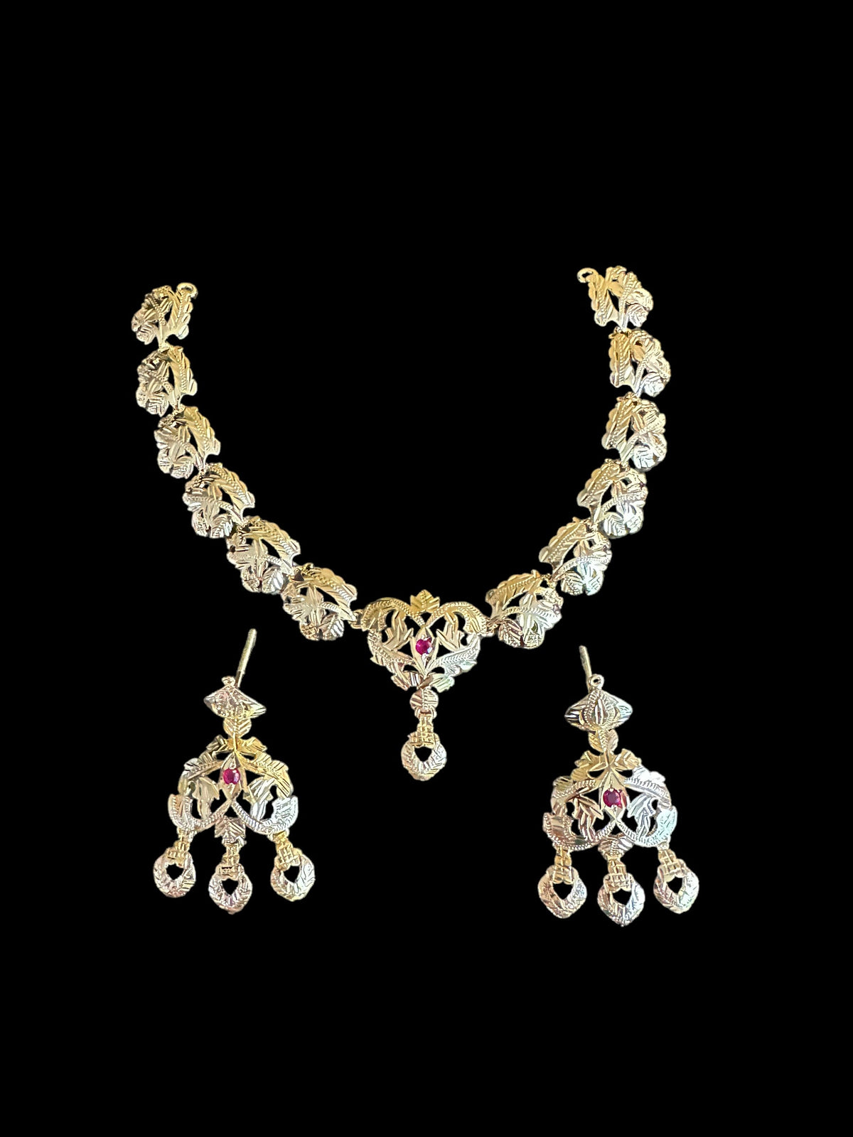 Traditional jadau Necklace with earrings in gold plated silver ( SHIPS IN 5 WEEKS )