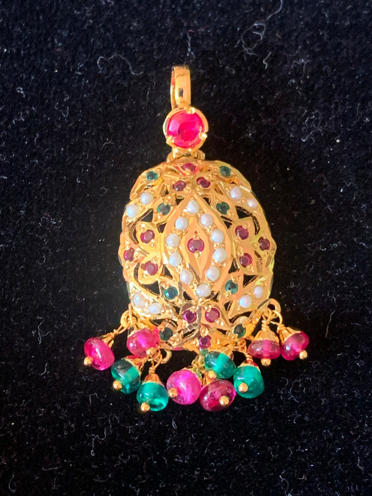 Gold plated silver pendant set in ruby emerald ( SHIPS IN 5 WEEKS )
