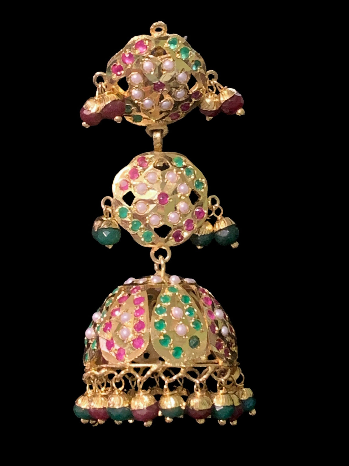 DER396 Hina jhumka ( ruby emerald ) (READY TO SHIP )