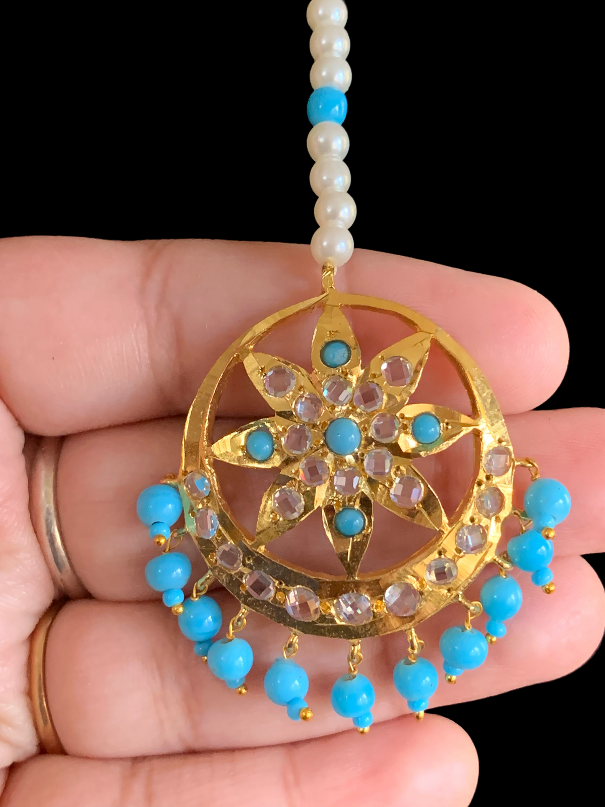 DJTK160 Akbari tika in turquoise or Feroza beads (READY TO SHIP)