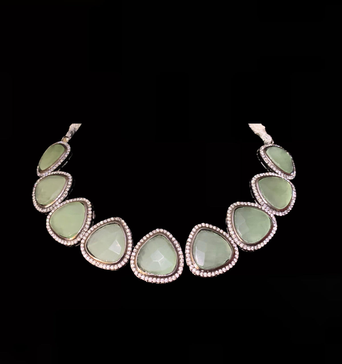 NS5 Victorian plated cz necklace - moss green ( READY TO SHIP )