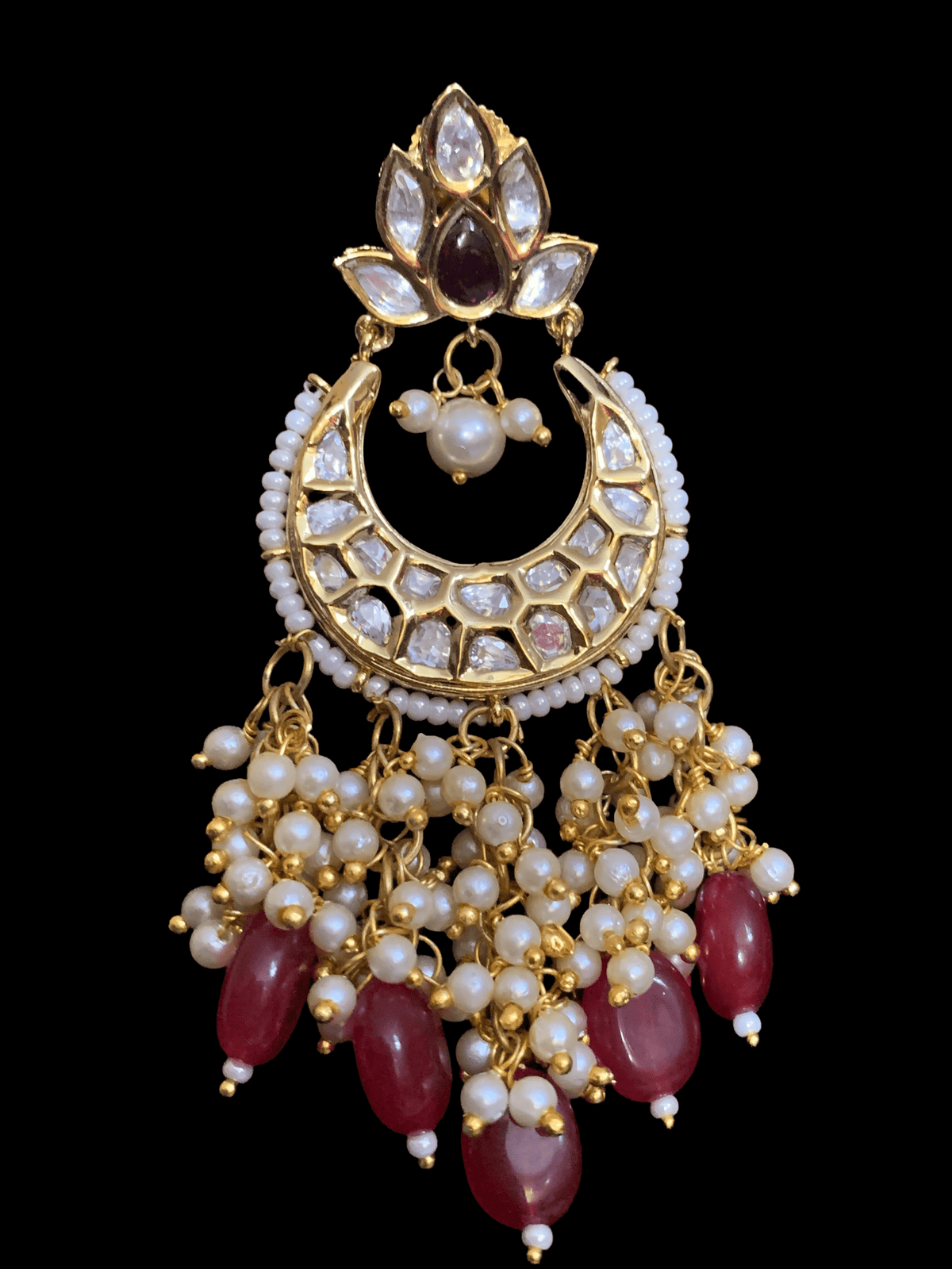 DER38 Nitya Cz polki chandbali - red / ruby ( READY TO SHIP )