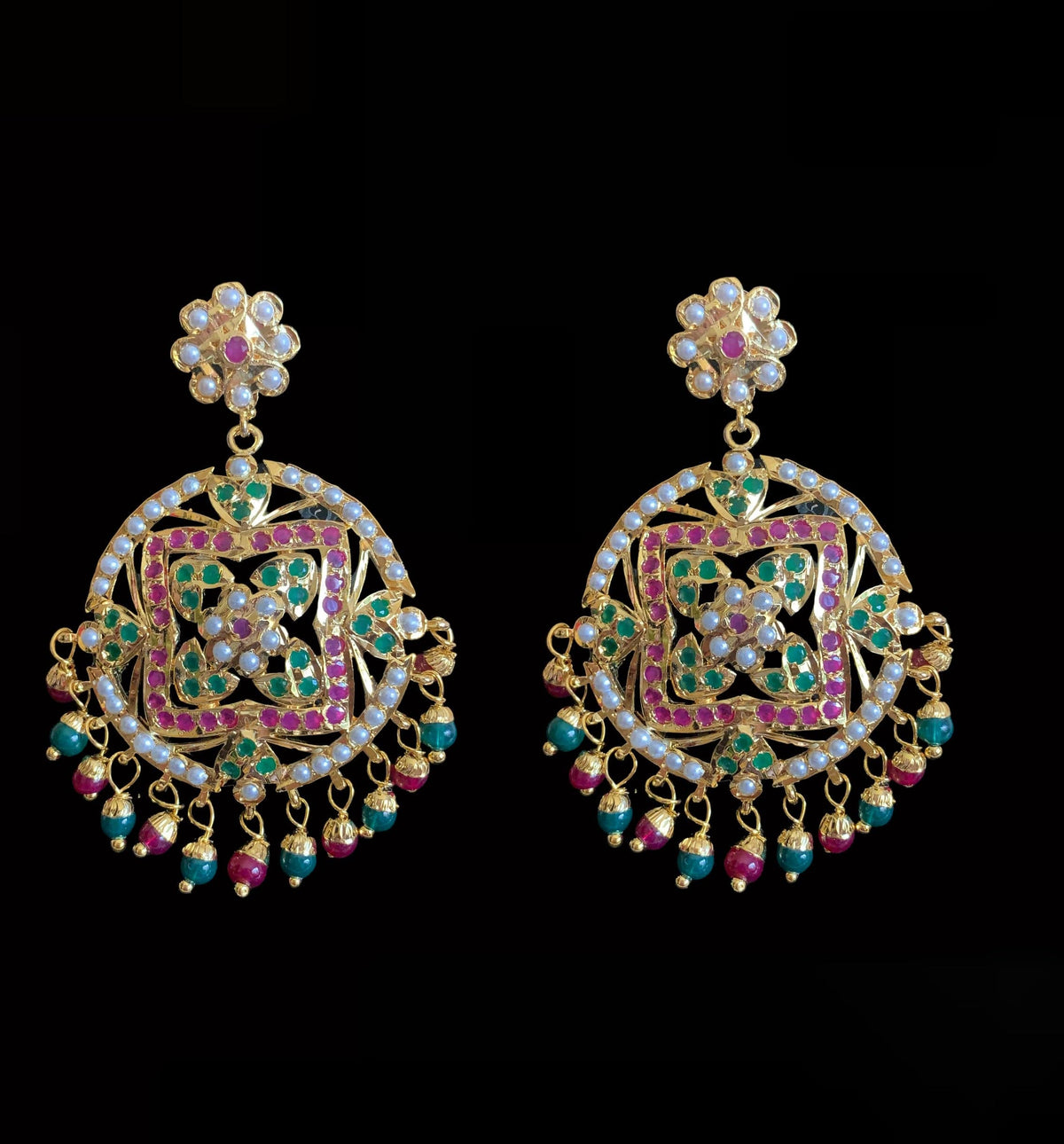 NS183 Ruchika necklace set in red green ( READY TO SHIP )