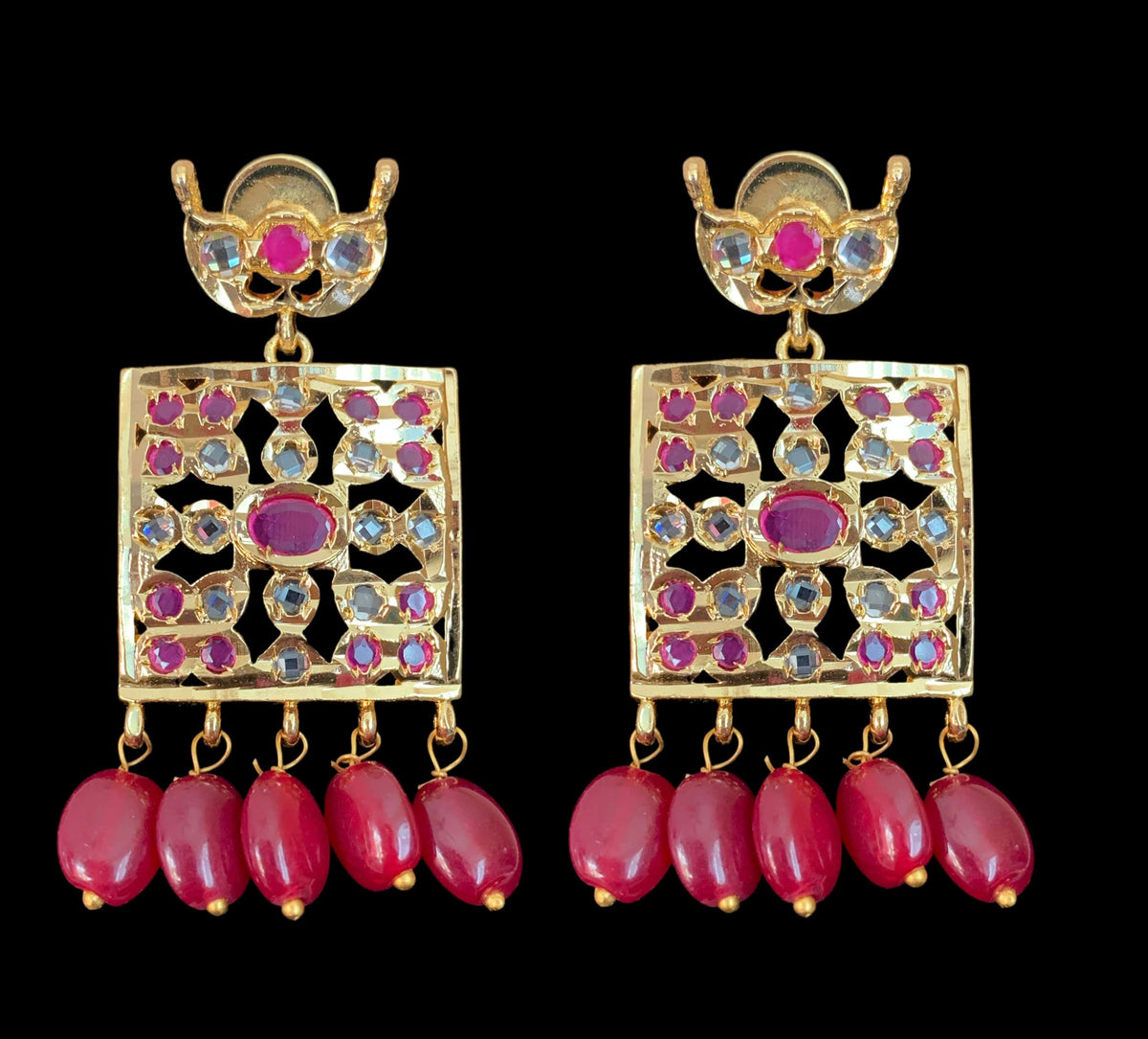 PS427 Zuni fresh water pearl pendant set in ruby beads ( READY TO SHIP)