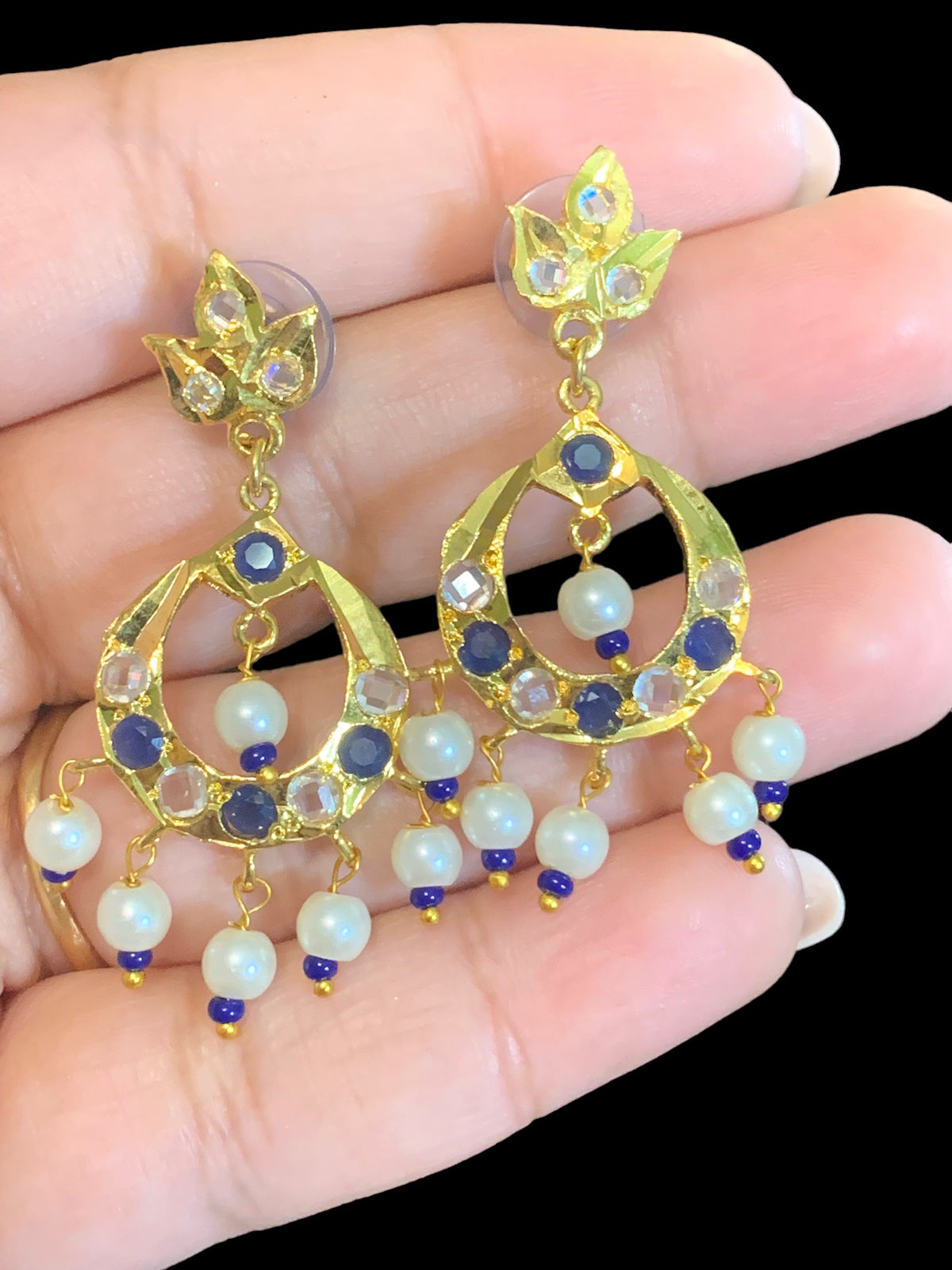 DER405 Neda chandbali in blue (READY TO SHIP)