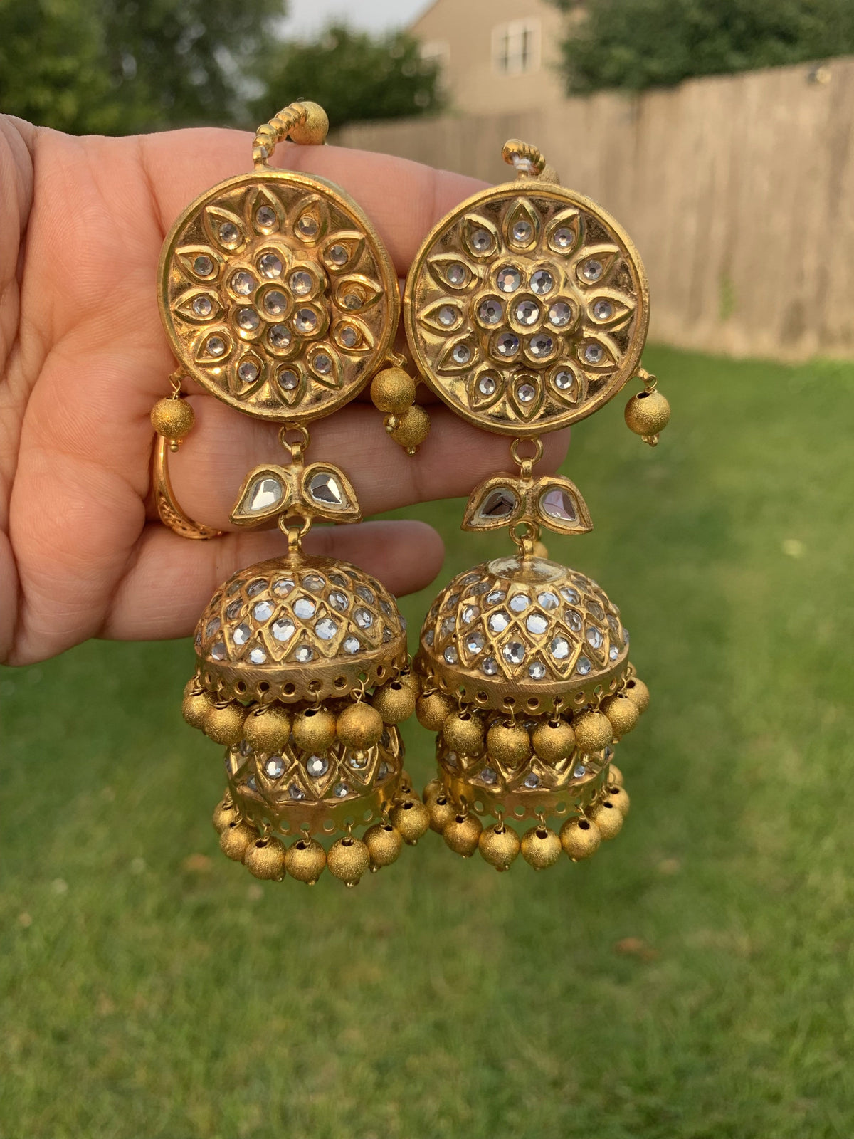 DER295 Anya kundan jhumka two layered (READY TO SHIP)