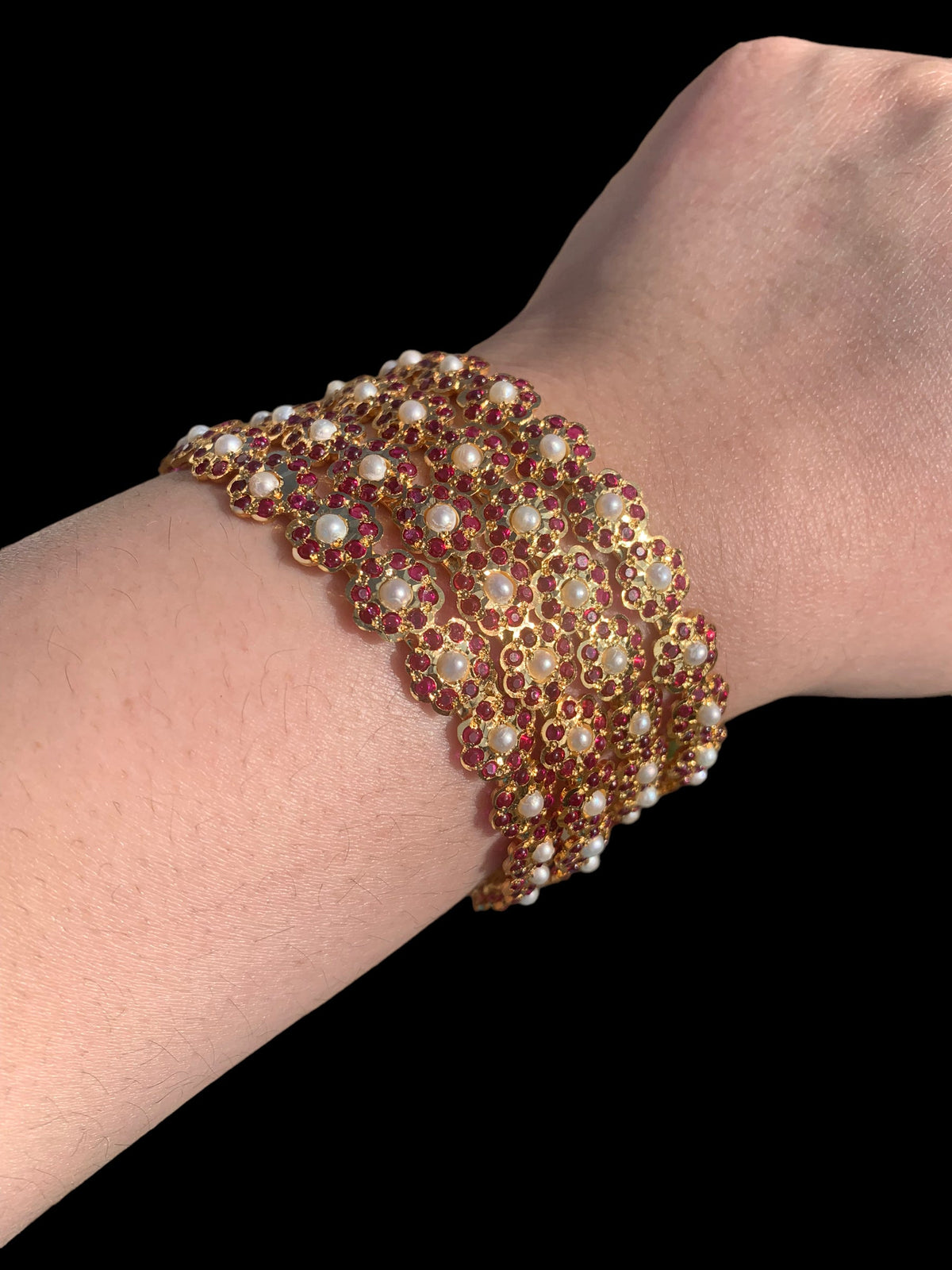 Ruby pearl gold plated silver bangles ( SHIPS IN 5 WEEKS )