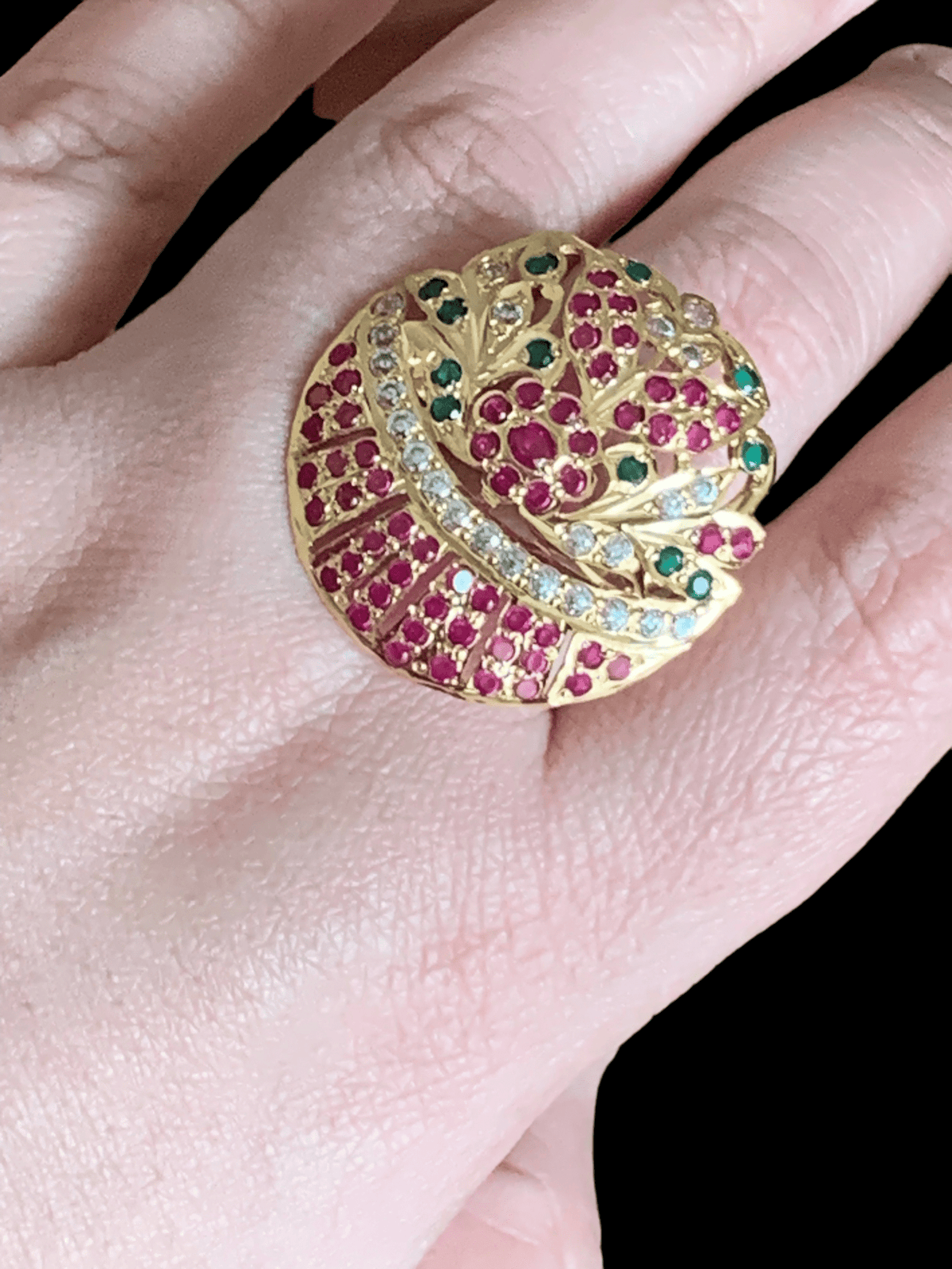 Ruby emerald gold plated silver ring ( READY TO SHIP )