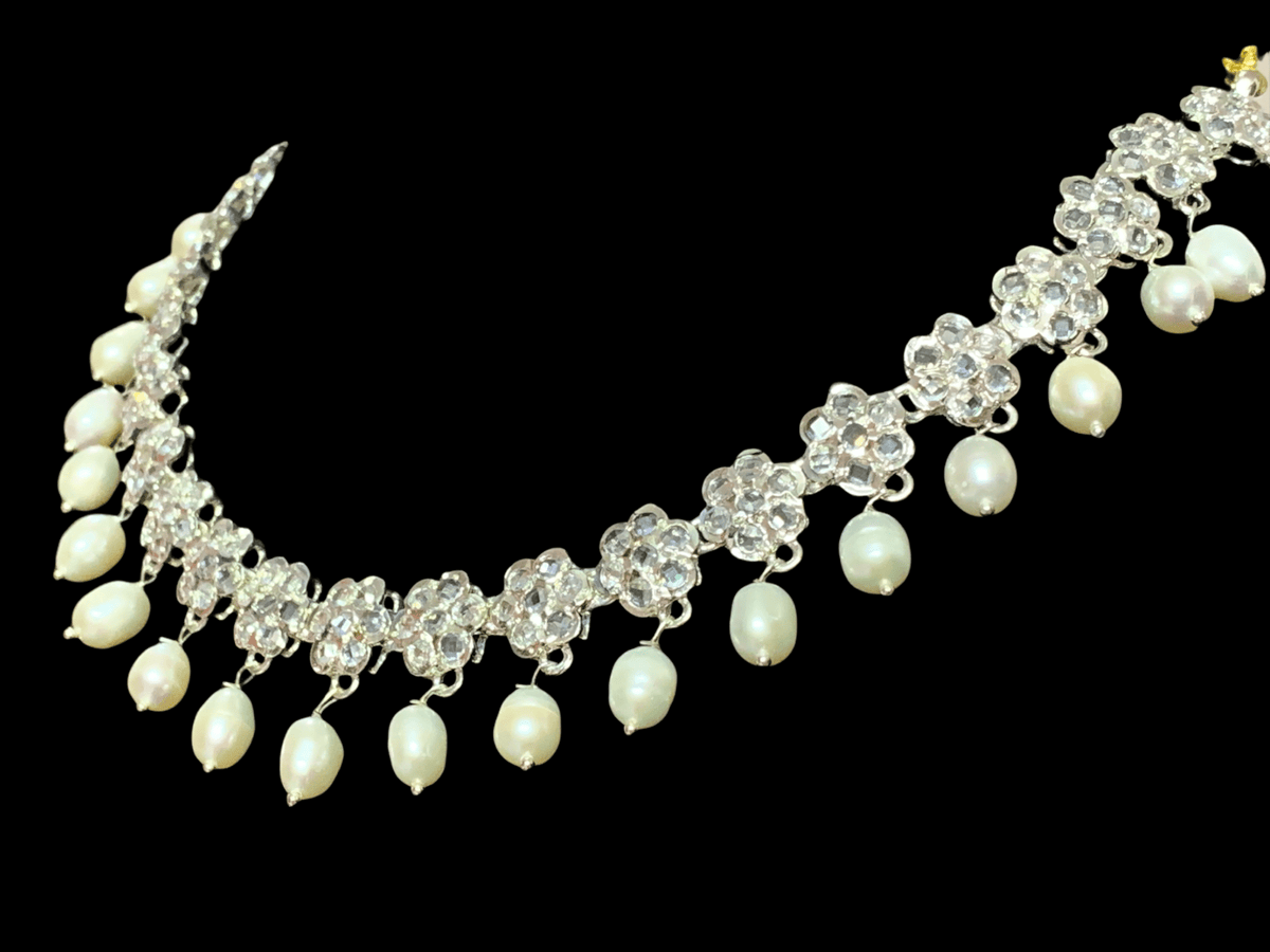 DNS61 Meenaz silver plated fresh water pearl necklace ( READY TO SHIP )