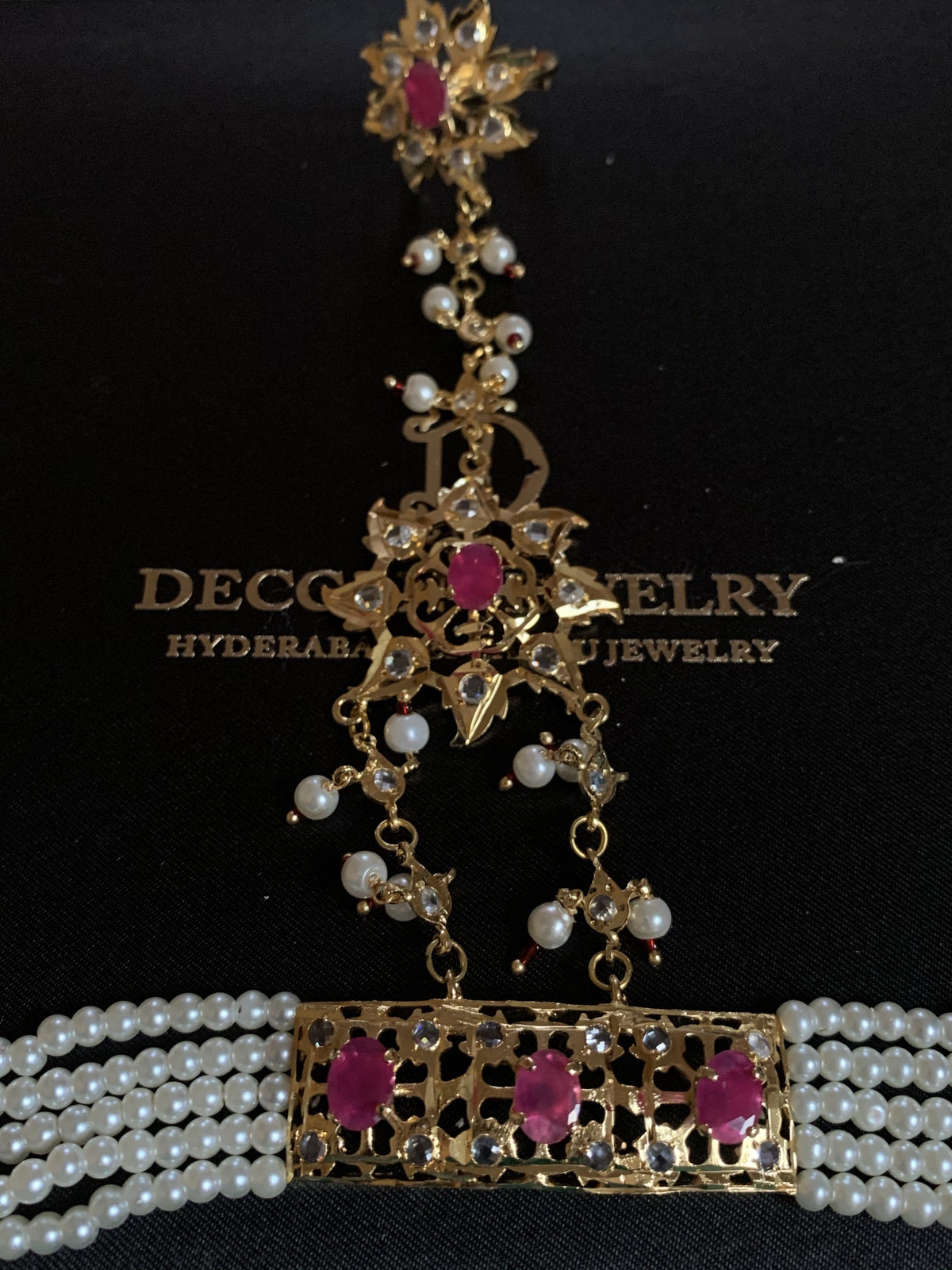 HP5 Nihala Hyderabadi haath Phool in rubies (READY TO SHIP )