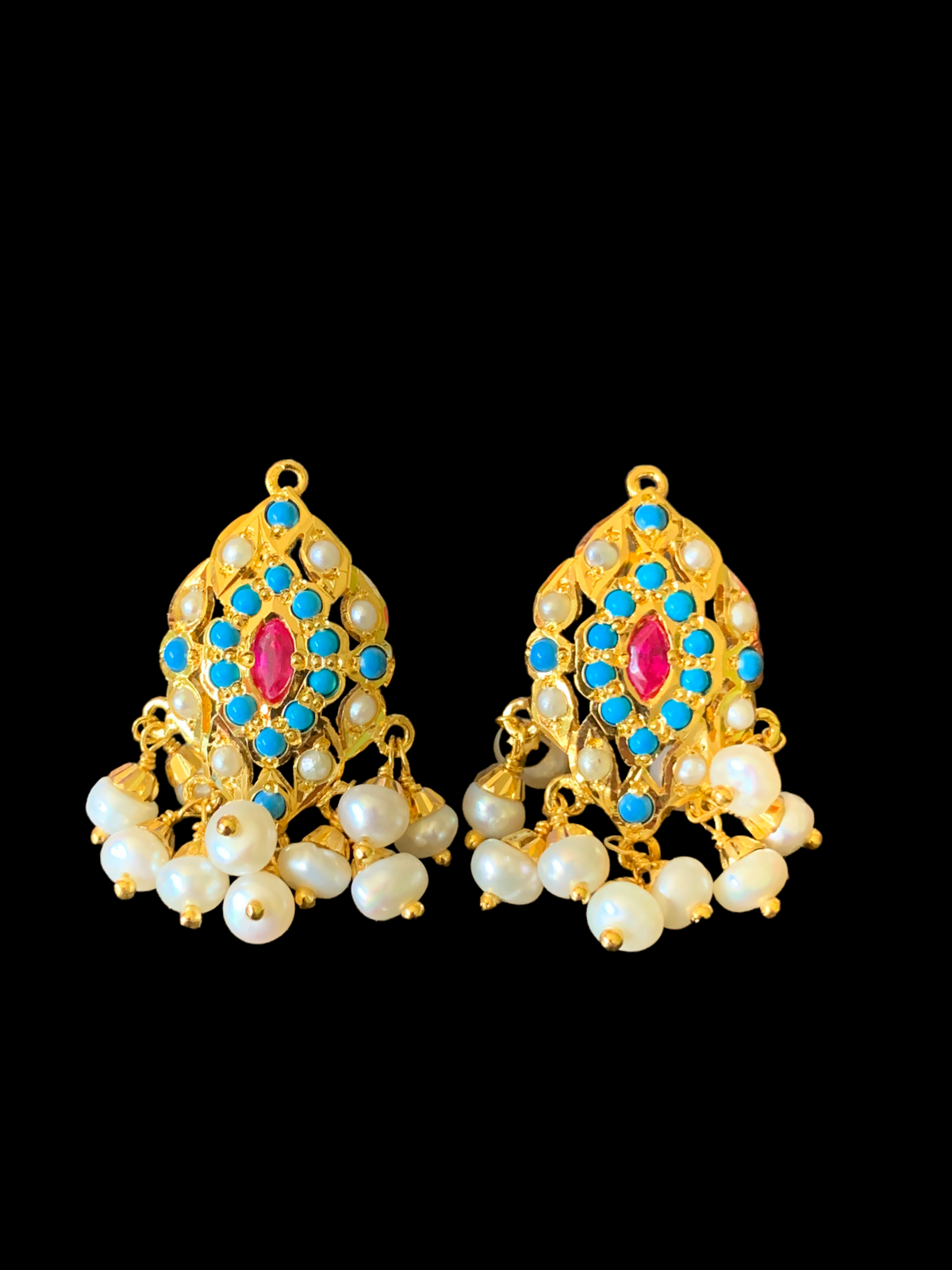 Feroza pearl ruby pendant set in gold plated silver ( SHIPS IN 5 WEEKS )