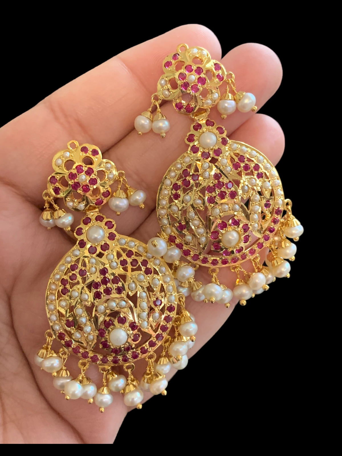 Ruby pearl gold plated silver earrings ( SHIPS IN 5 WEEKS )
