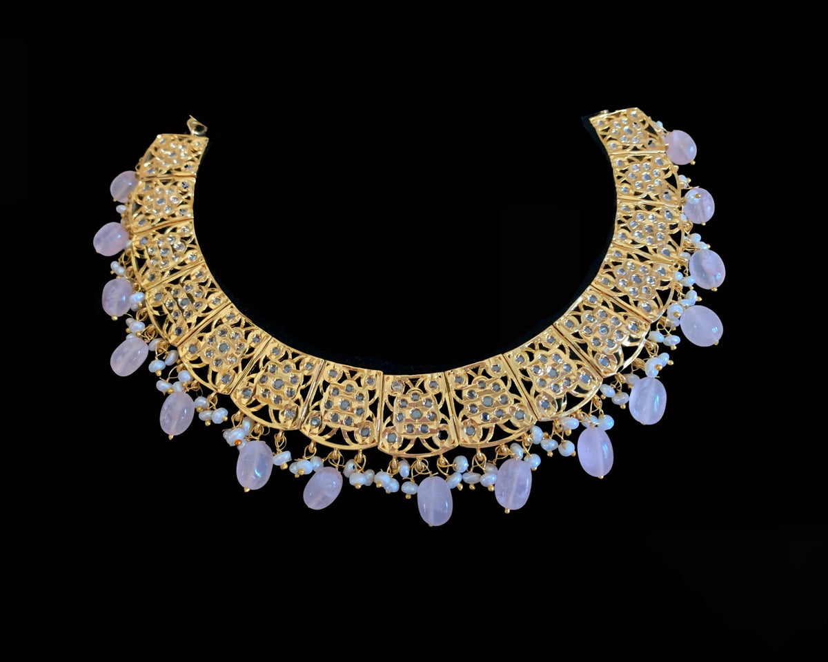 NS140 Badia rosequartz with fresh water pearls necklace set (READY TO SHIP )