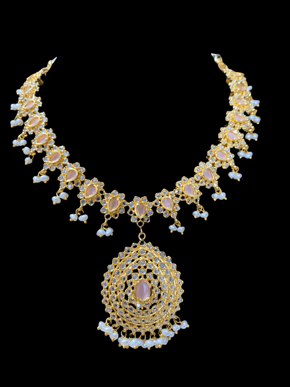 NS128 Zehra rosequartz with fresh water pearls SET (READY TO SHIP)