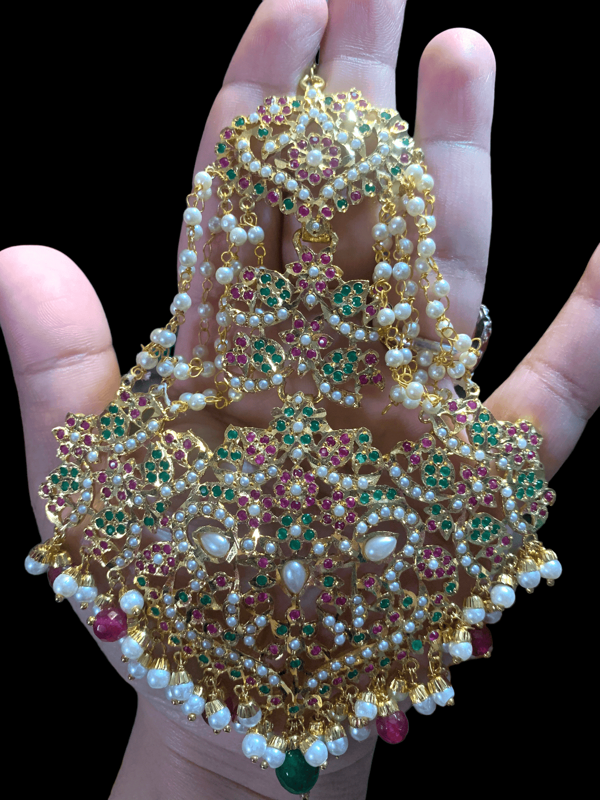 DJHR50 Neeli jadau jhoomar in ruby emerald ( READY TO SHIP )