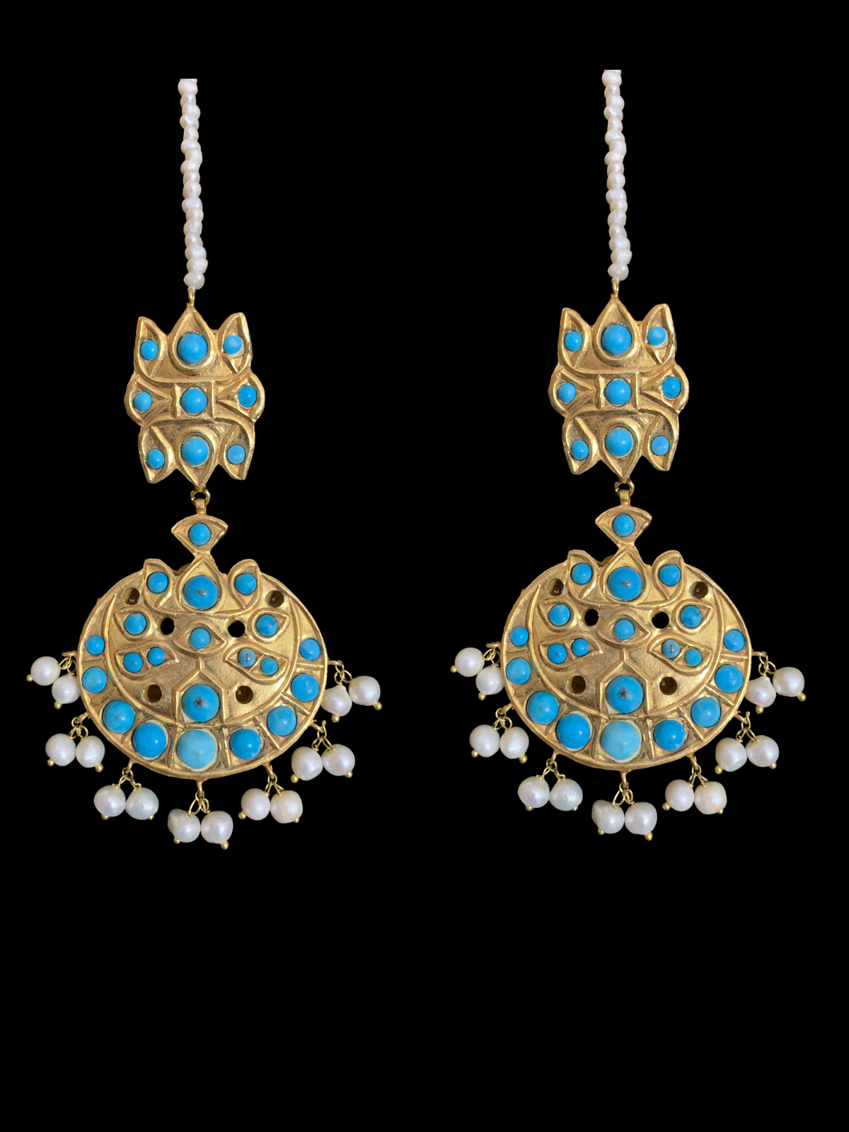 DJET40 Reza gold plated turquoise with fresh water pearls earrings tika ( READY TO SHIP)