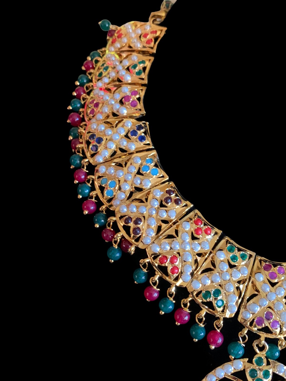 NS370 Ruchika necklace set in navratan ( READY TO SHIP )