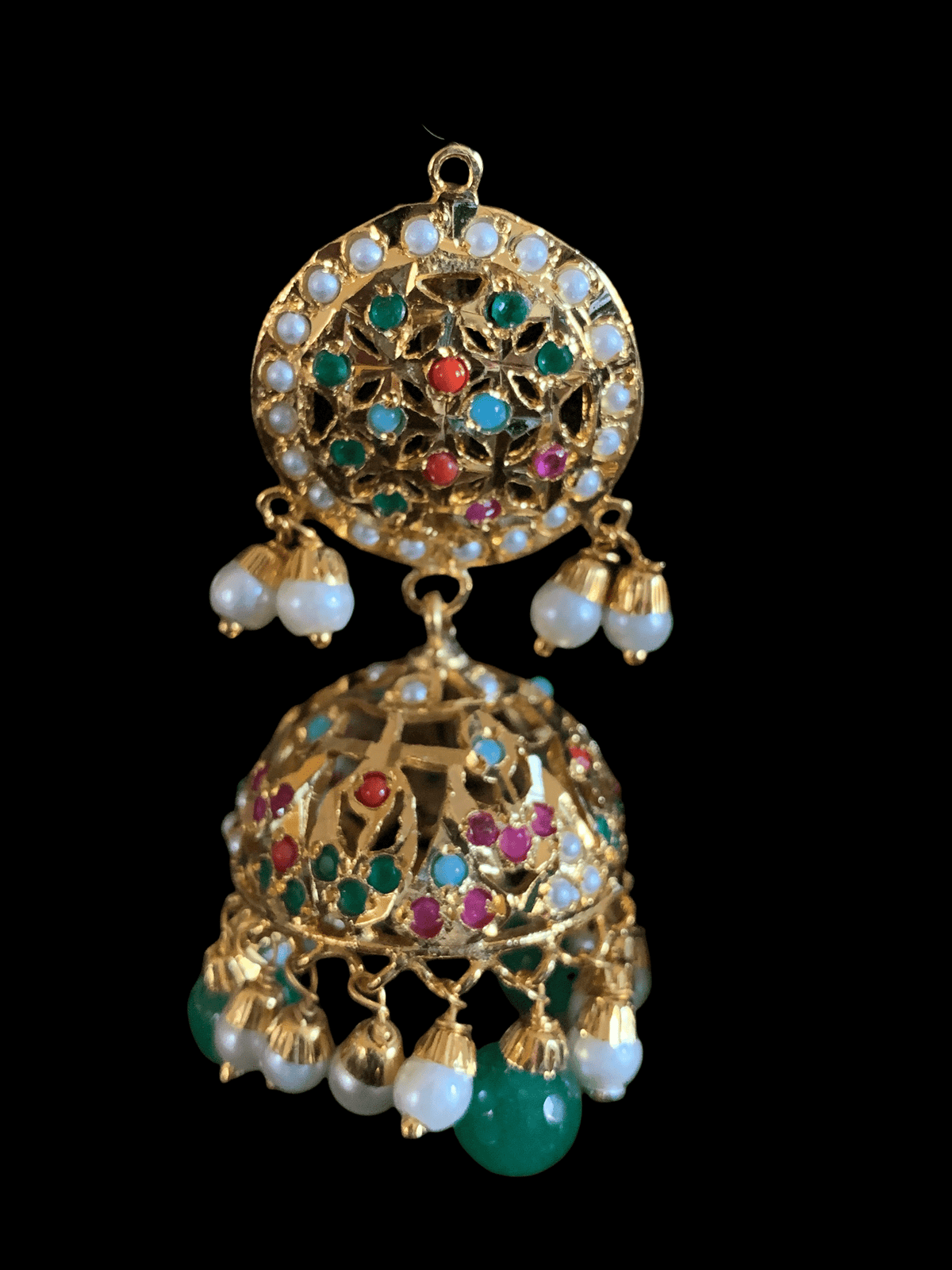 DER525 Arya Punjabi Jadau jhumka in navratan ( READY TO SHIP)