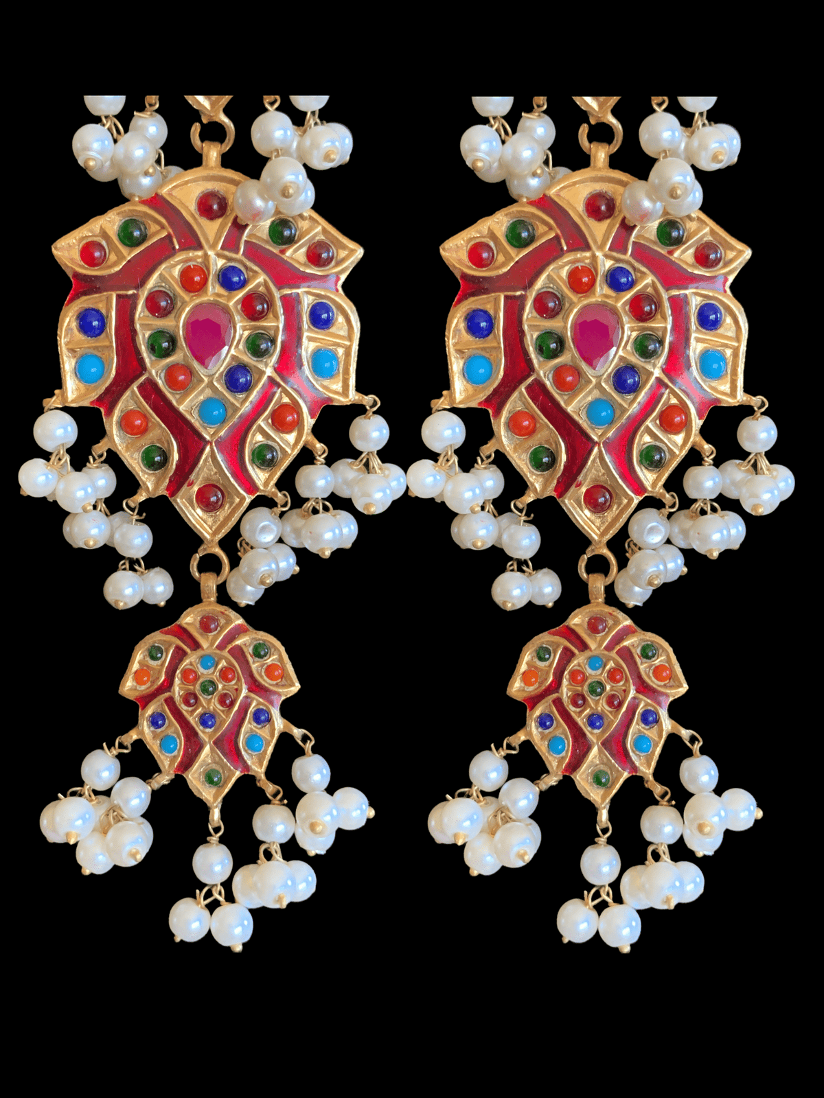 DER18 Nimra long meenakari earrings in Navratan (READY YO SHIP )