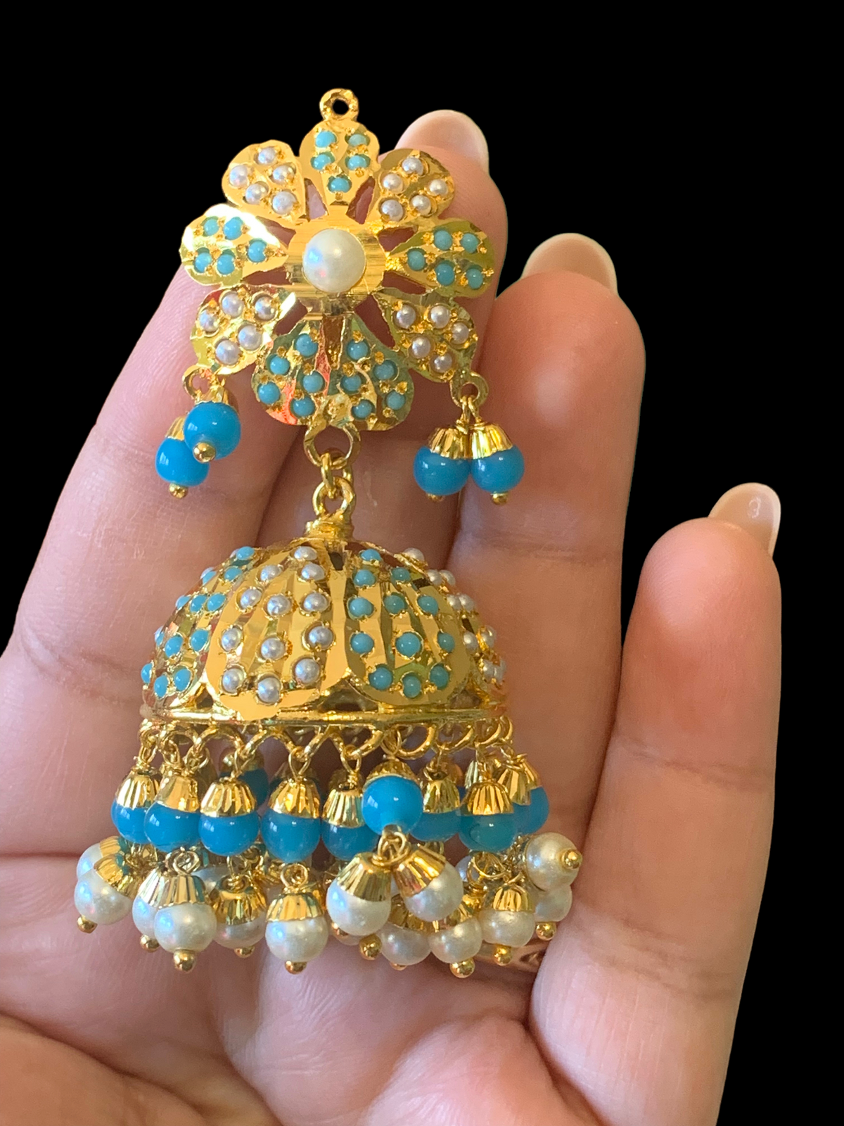 DER357 Rashmika Jhumka in turquoise ( READY TO SHIP )