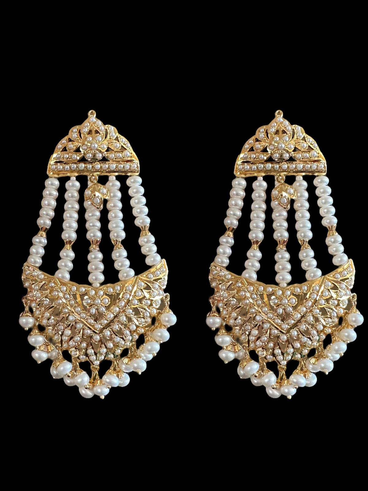 Fresh water pearl jhoomar earrings in gold plated silver ( SHIPS IN 5 WEEKS )
