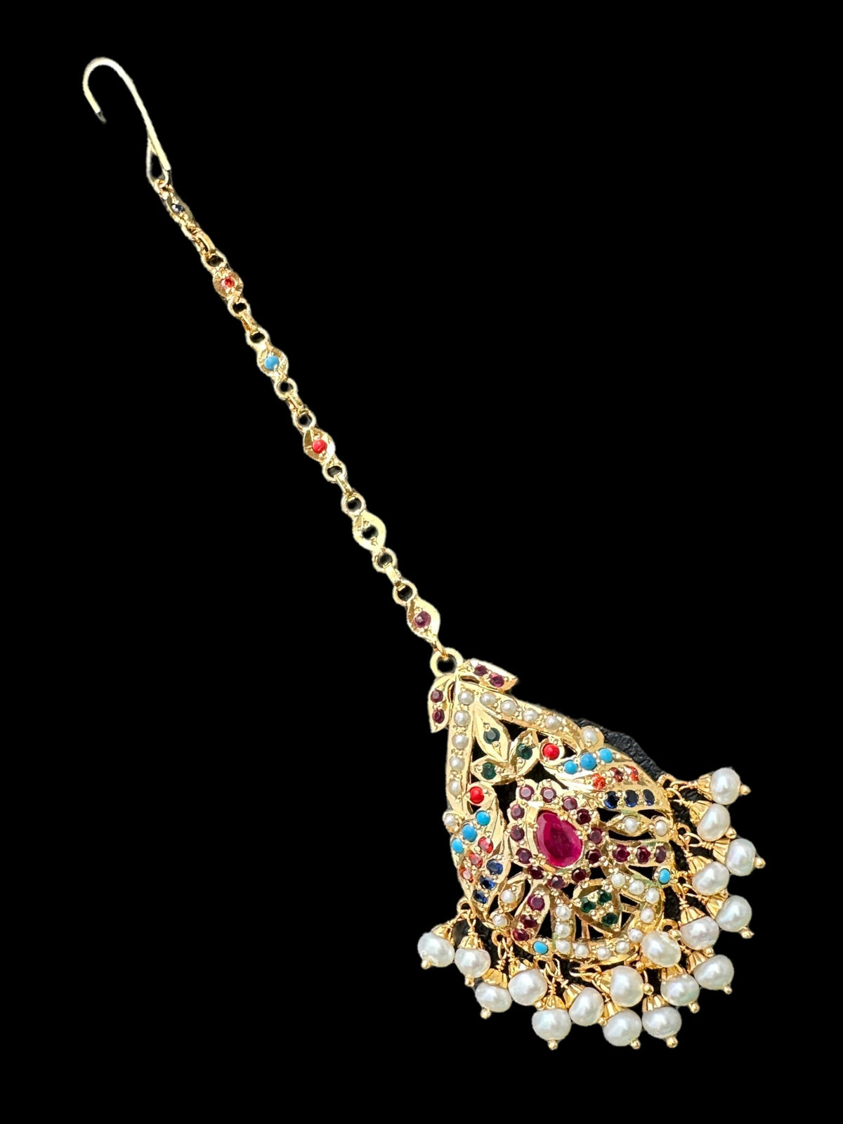 Gold plated silver tika in navratan ( SHIPS IN 5 WEEKS )