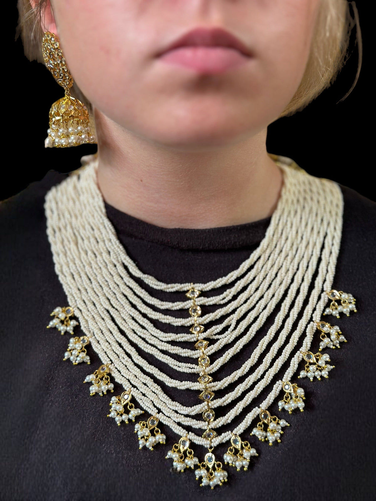 DNS10 Mala pearl necklace with jhumka ( SHIPS IN 4 WEEKS )