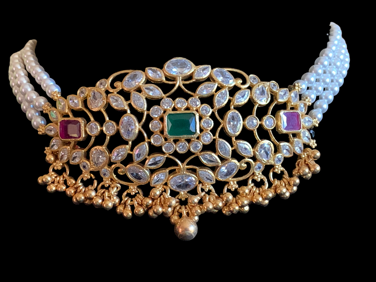 Gold plated silver choker with earrings ( SHIPS IN 5 WEEKS )