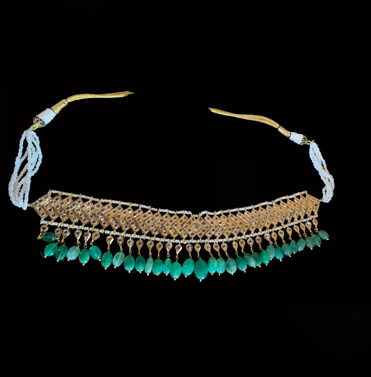 C85 MAHIRA v set in emerald beads ( SHIPS IN 3 WEEKS )