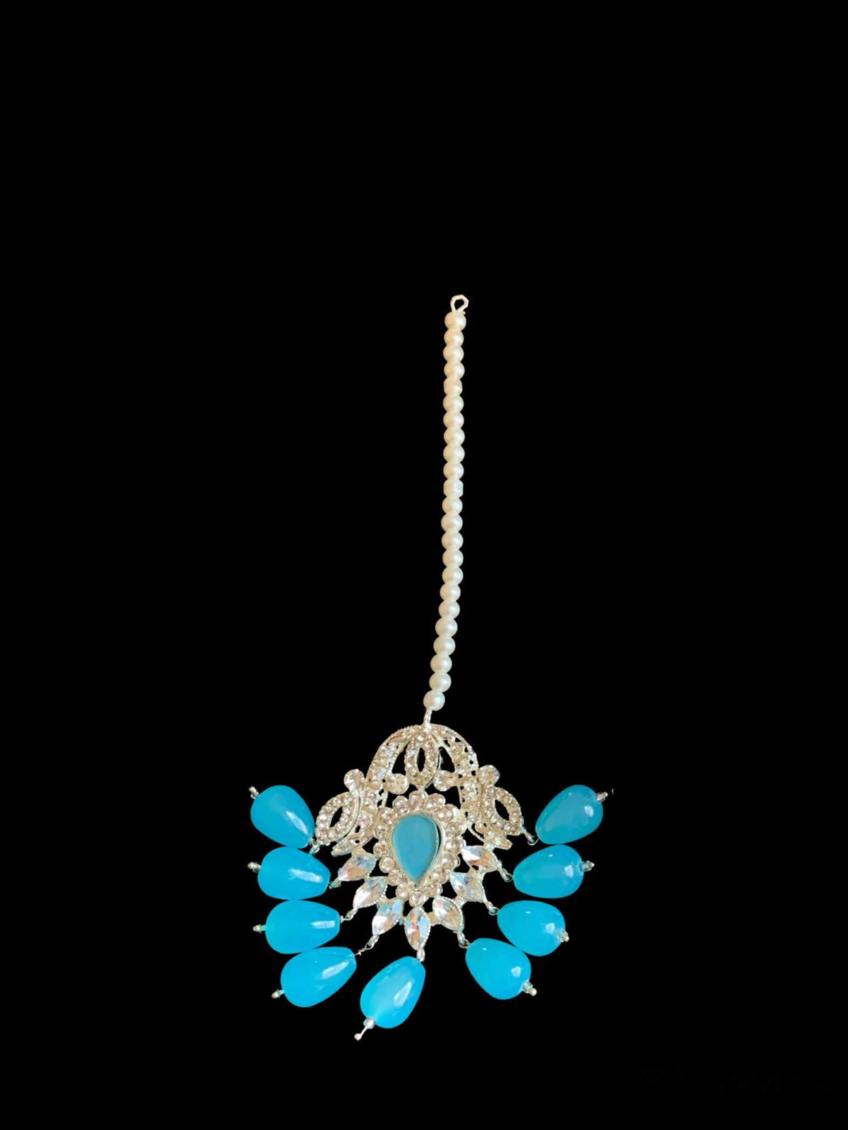 JTK4 Yusra jhoomar tika in blue beads ( READY TO SHIP )