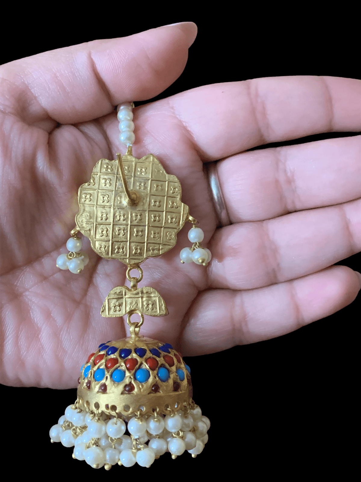 DER299 Nisha kundan meenakari jhumka , (READY TO SHIP )
