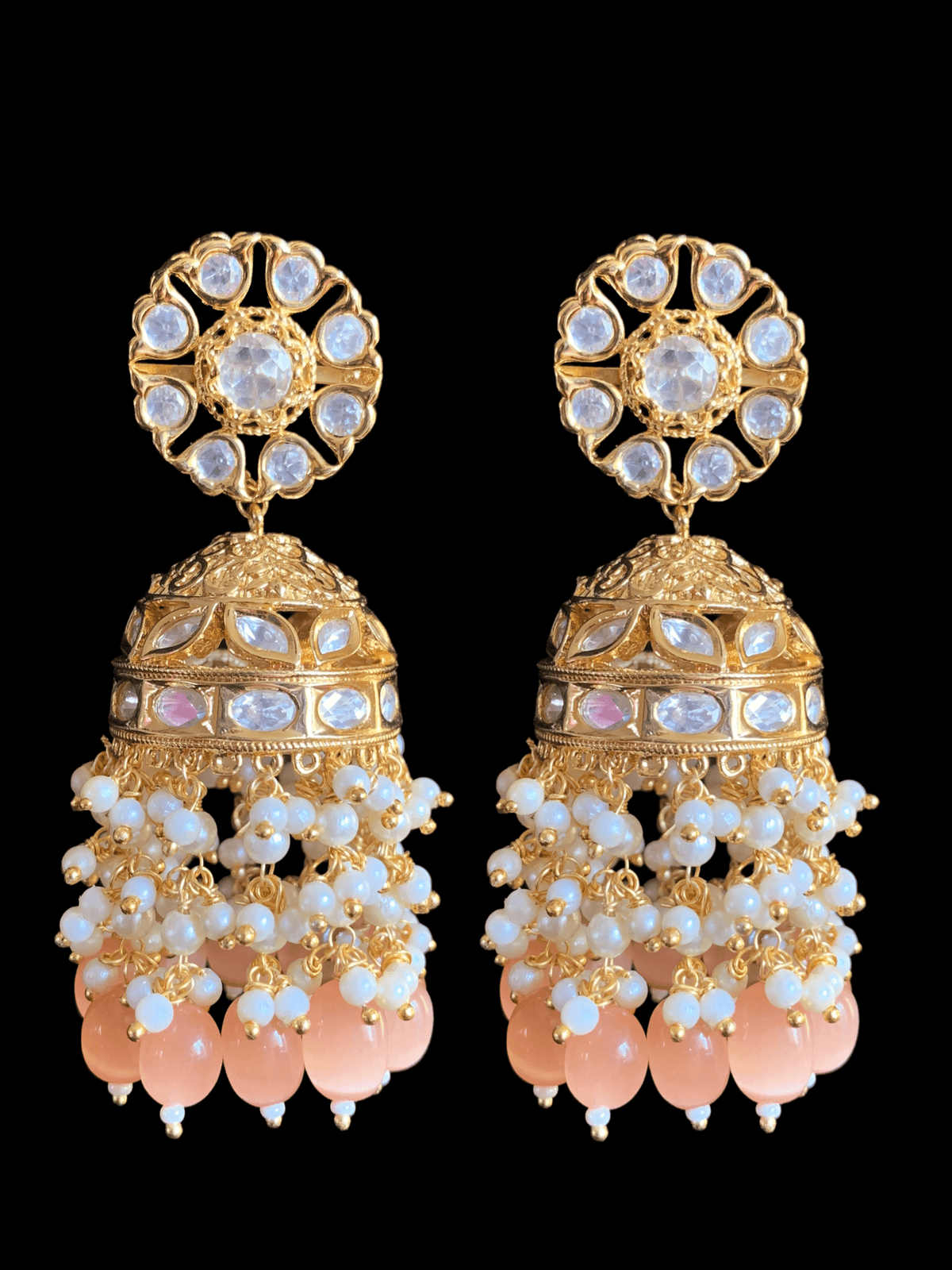 DER335 Shefa polki jhumka - Peach ( READY TO SHIP )