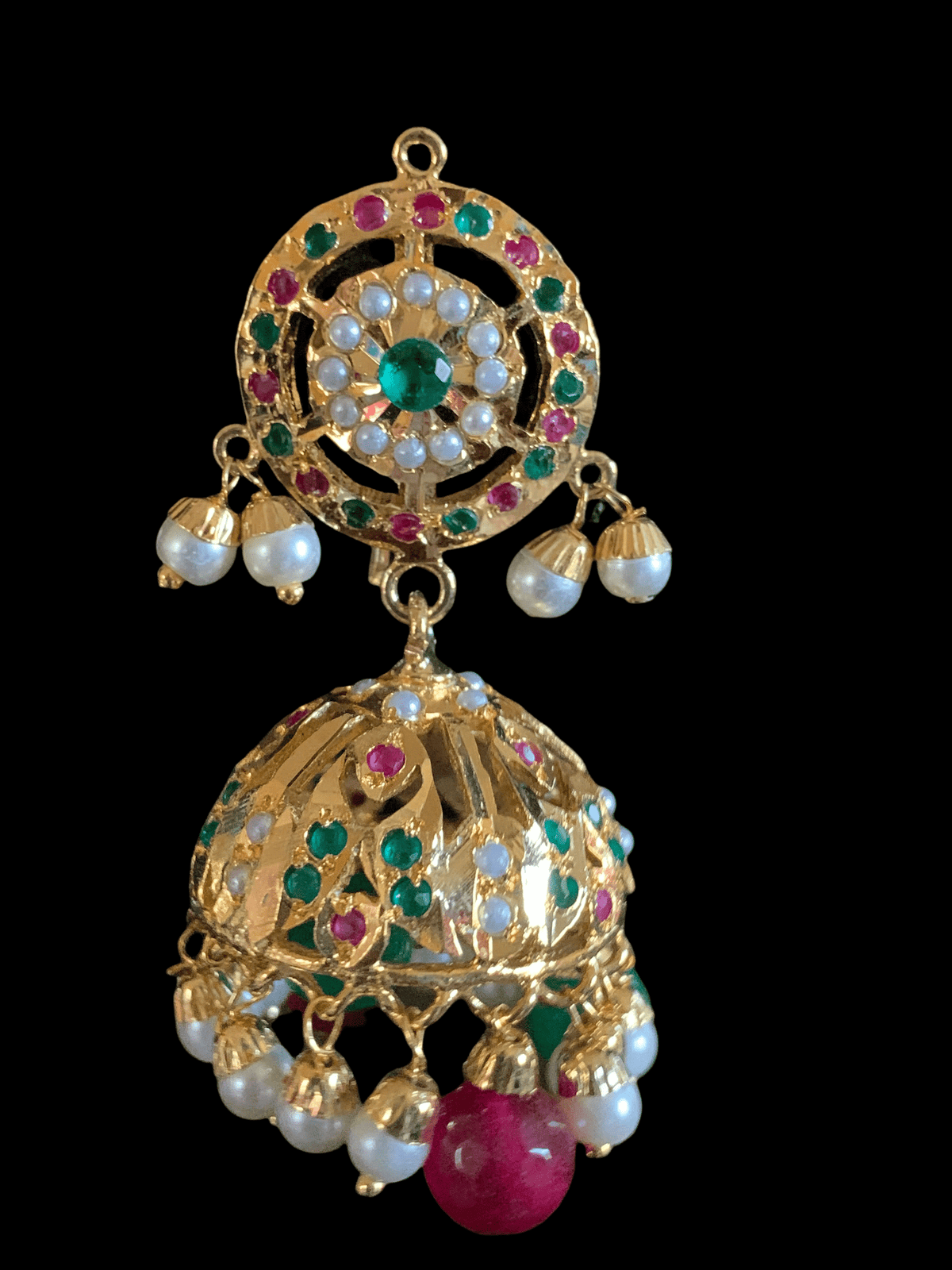 DER707 Hira jhumka in red green ( READY TO SHIP)