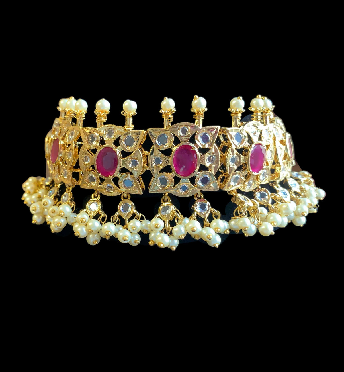 C230 Vaani Hyderabadi jadau choker / guluband / jadavi lacha in pearls with jhumka (READY TO SHIP)