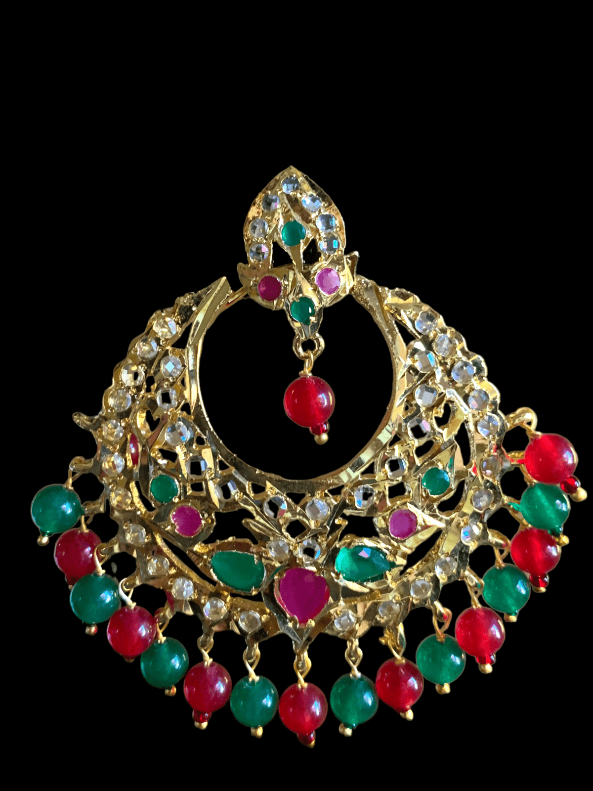 DER279 Noor chandbali in red green (READY TO SHIP )