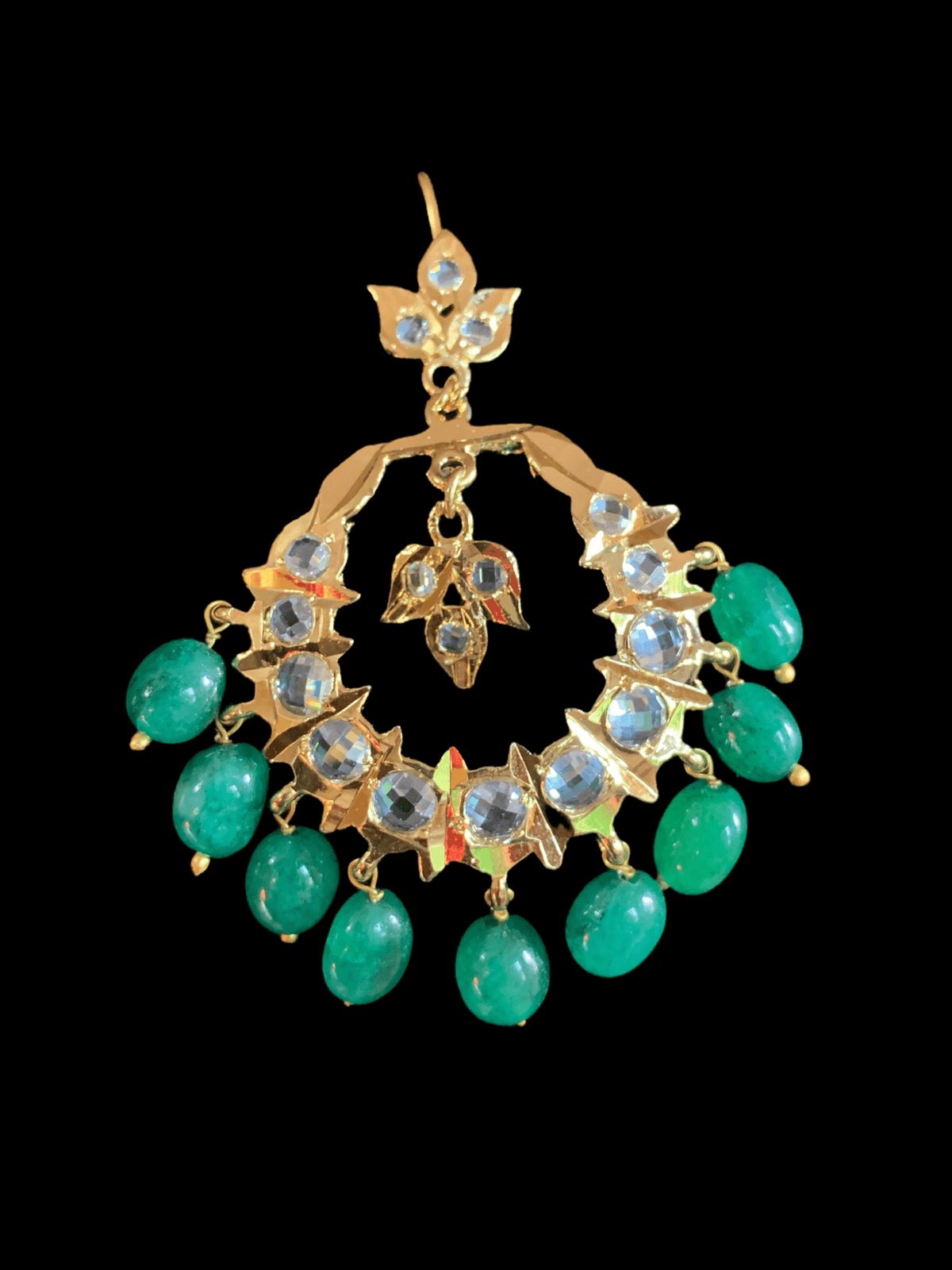 DER44 Minha Chandbali - beryl emerald beads ( READY TO SHIP )