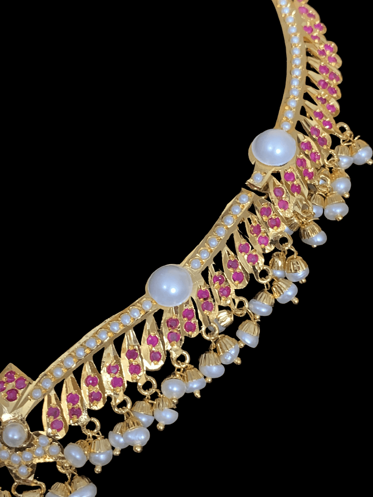 NS325 jadau necklace in ruby with fresh water pearls (READY TO SHIP )