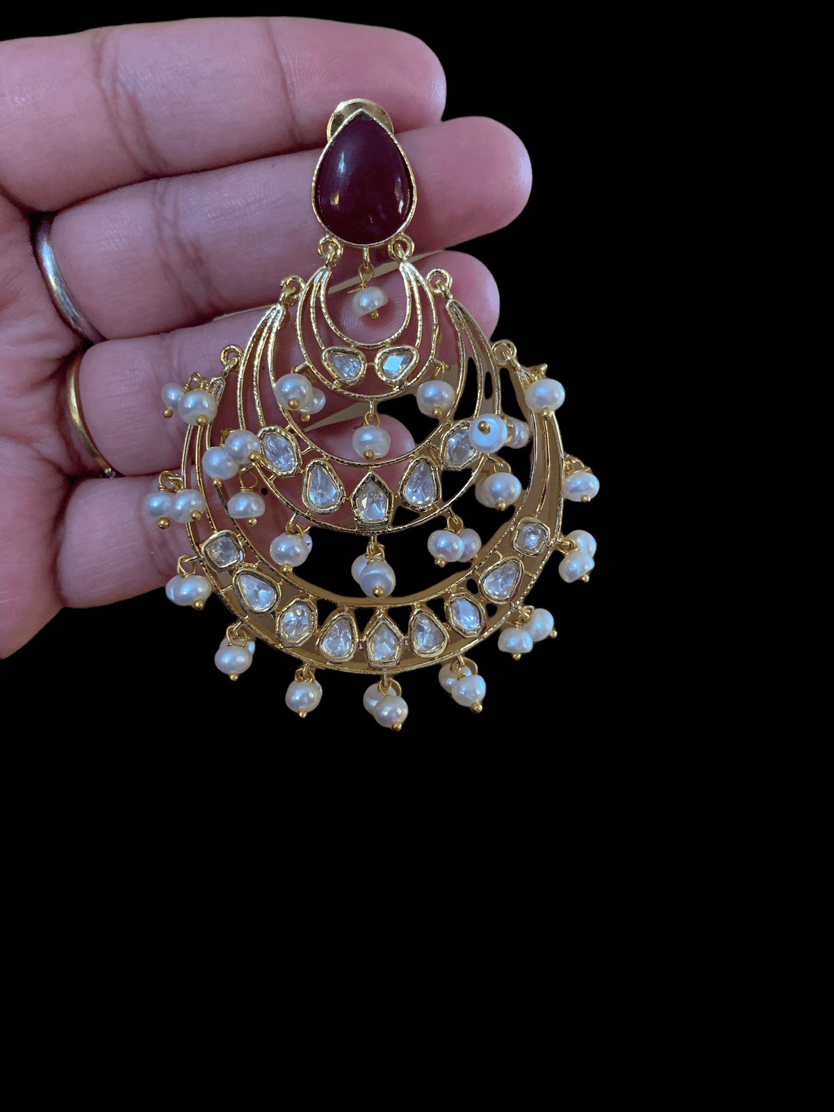 DER71 Tahira cz earrings in fresh water pearls - RUBY ( READY TO SHIP)