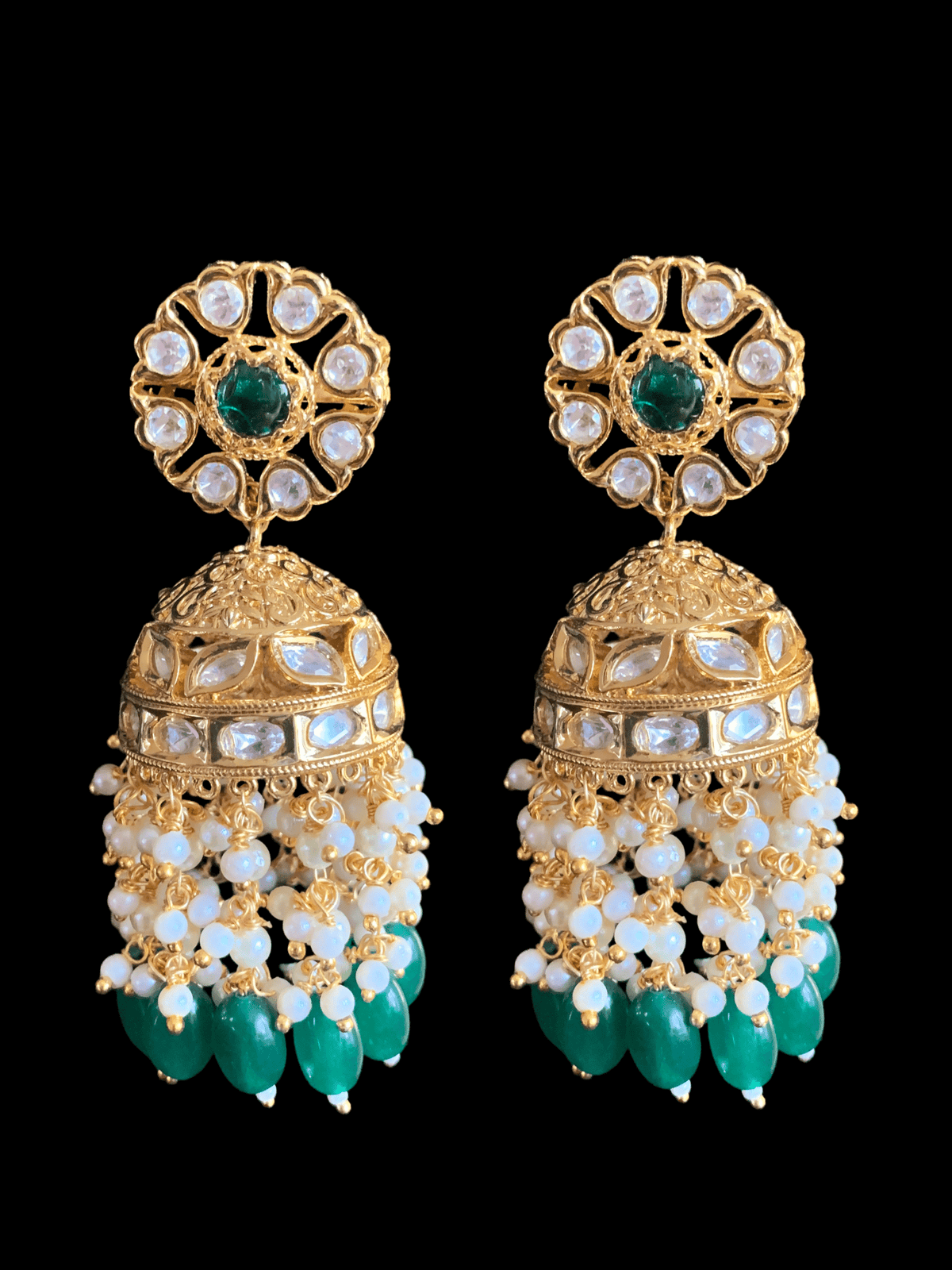 DER338 Shefa polki jhumka - Green ( READY TO SHIP )